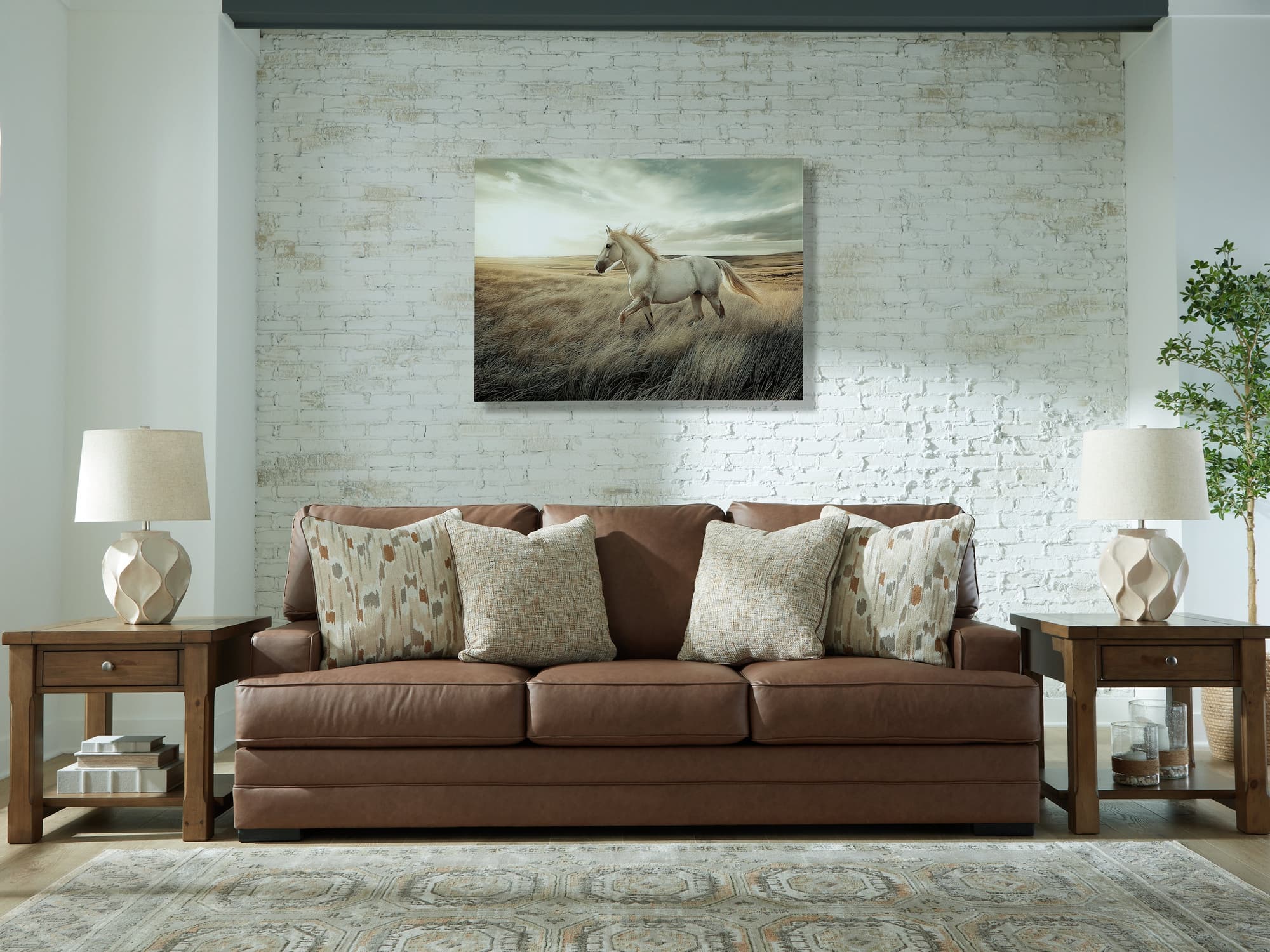 VillaCourt Caramel Faux Leather Sofa