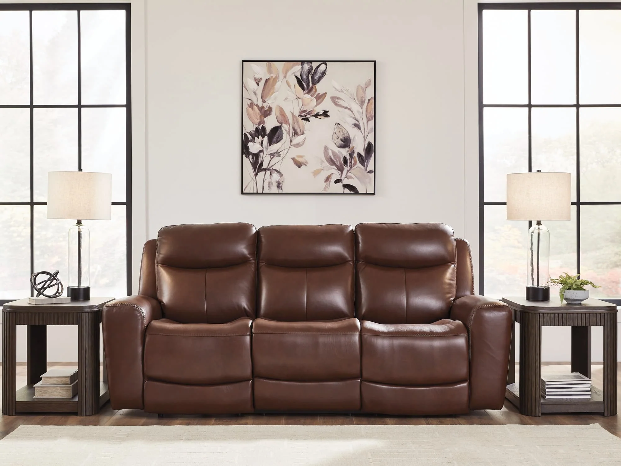 Next Move Mahogany Leather Power Reclining Sofa