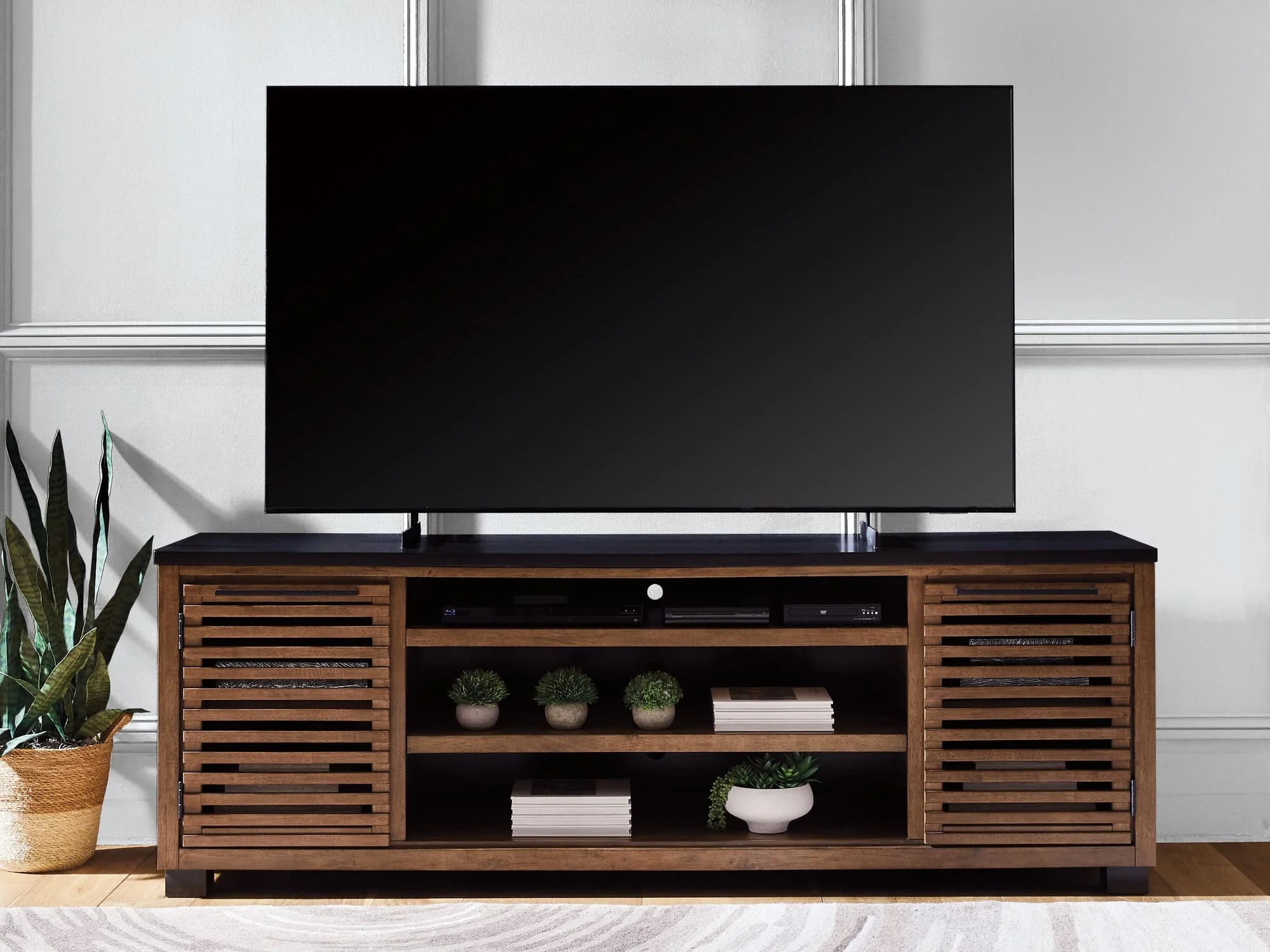 Kallari Warm Brown/Black 84″ TV Stand