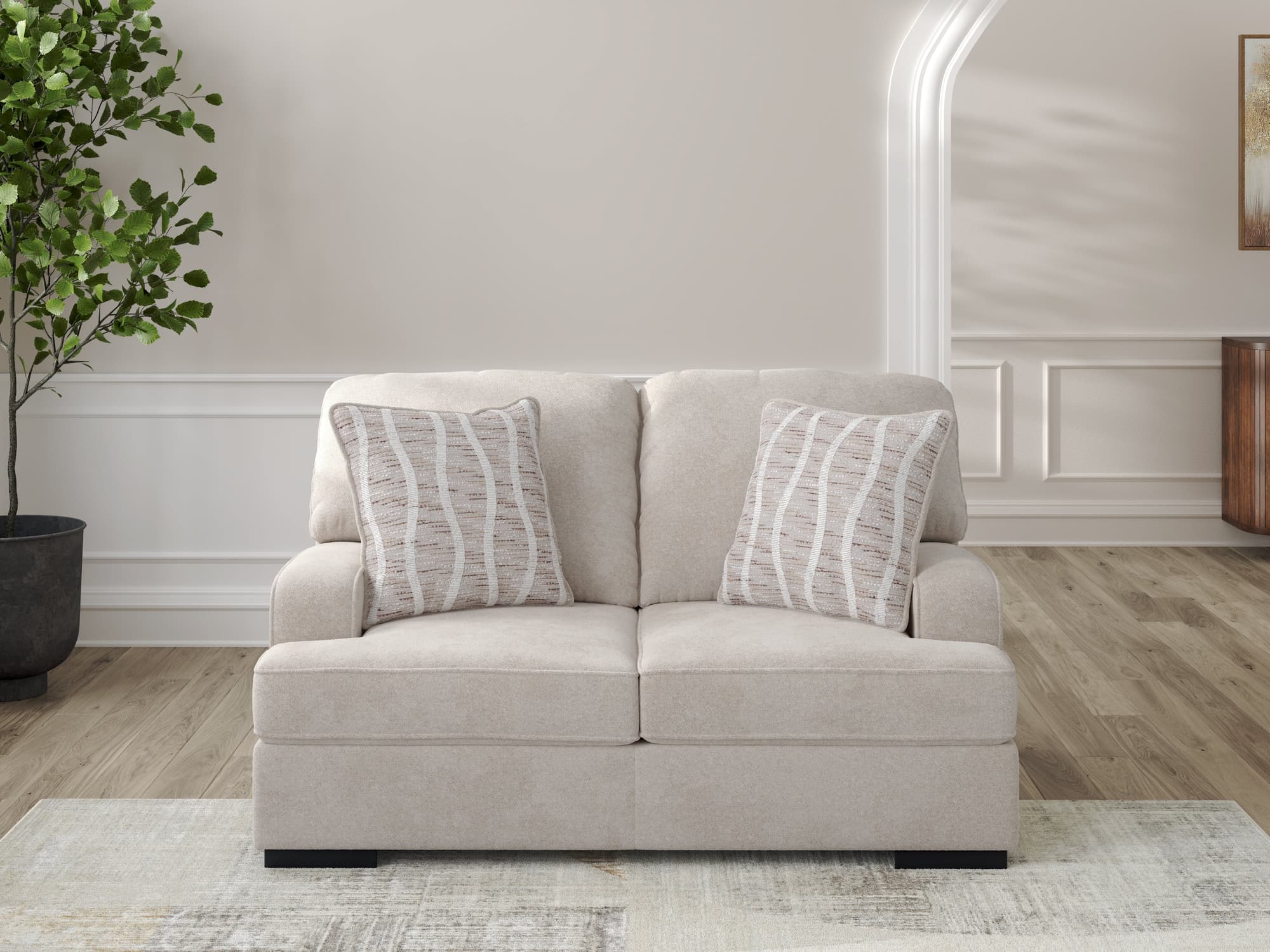 High Profile Taupe Chenille Loveseat - Image 1