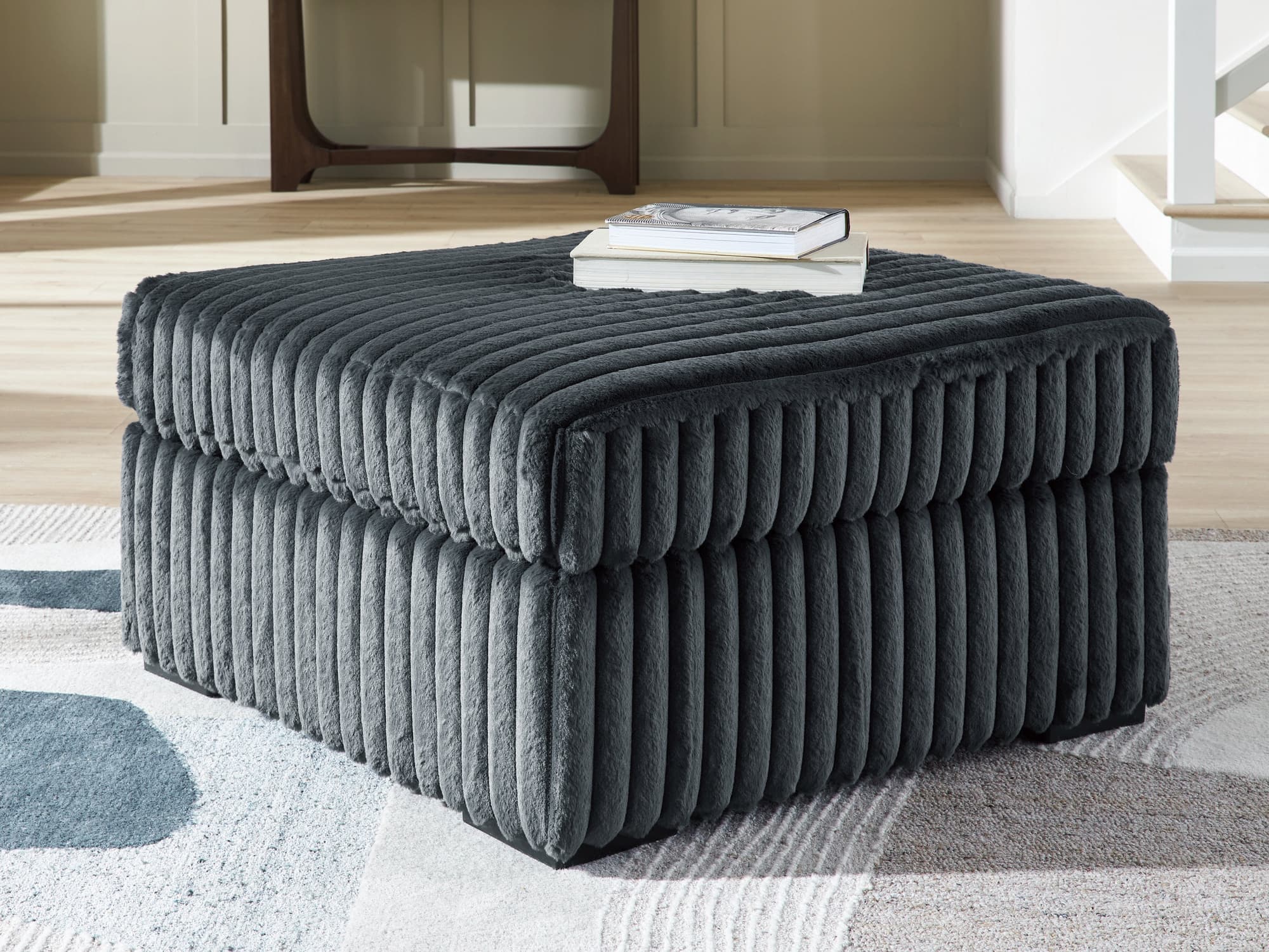 Midnight-Madness Gunmetal Velvet Oversized Accent Ottoman