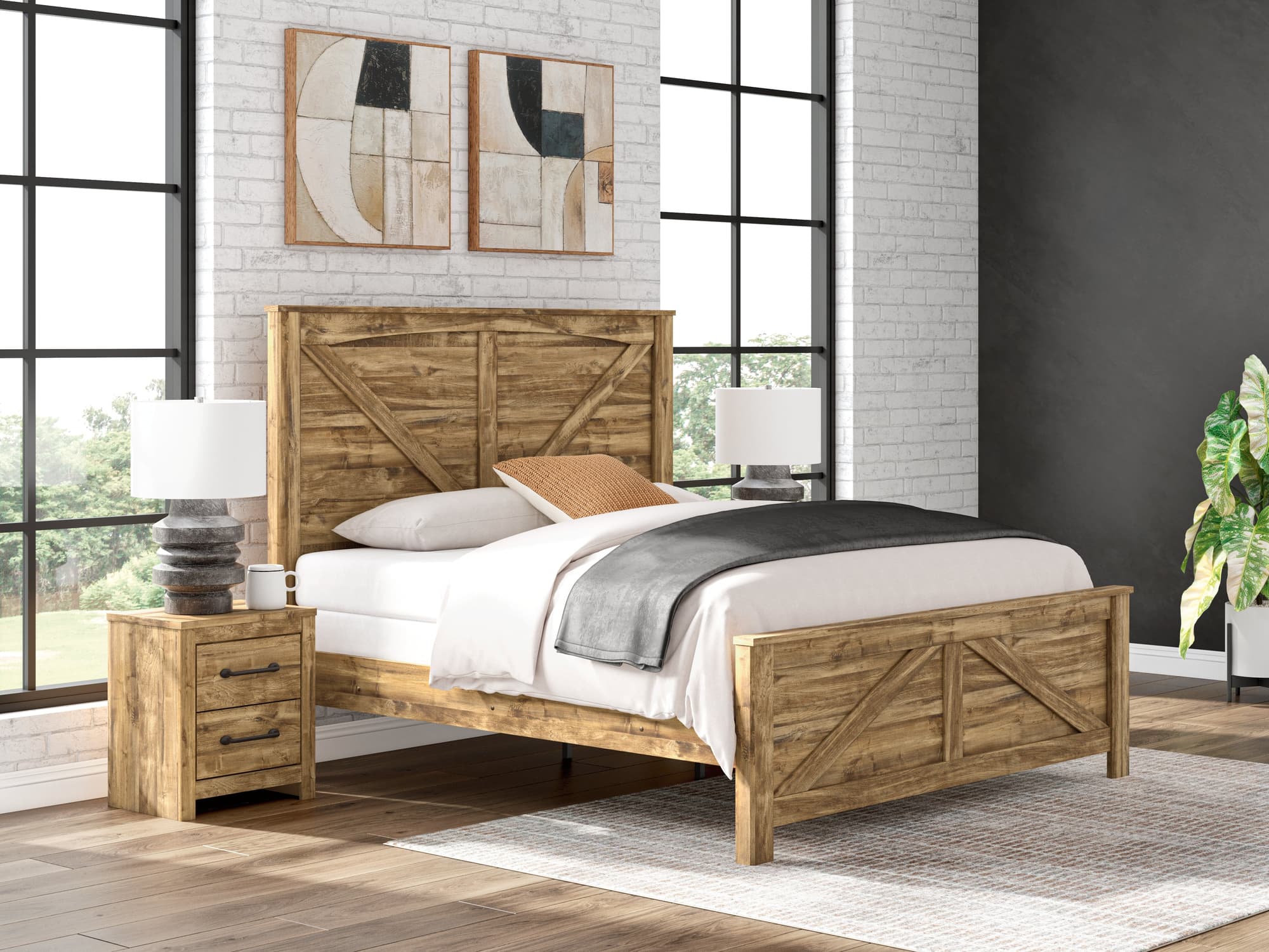 Maystonna Brown King Crossbuck Panel Bed - Image 1