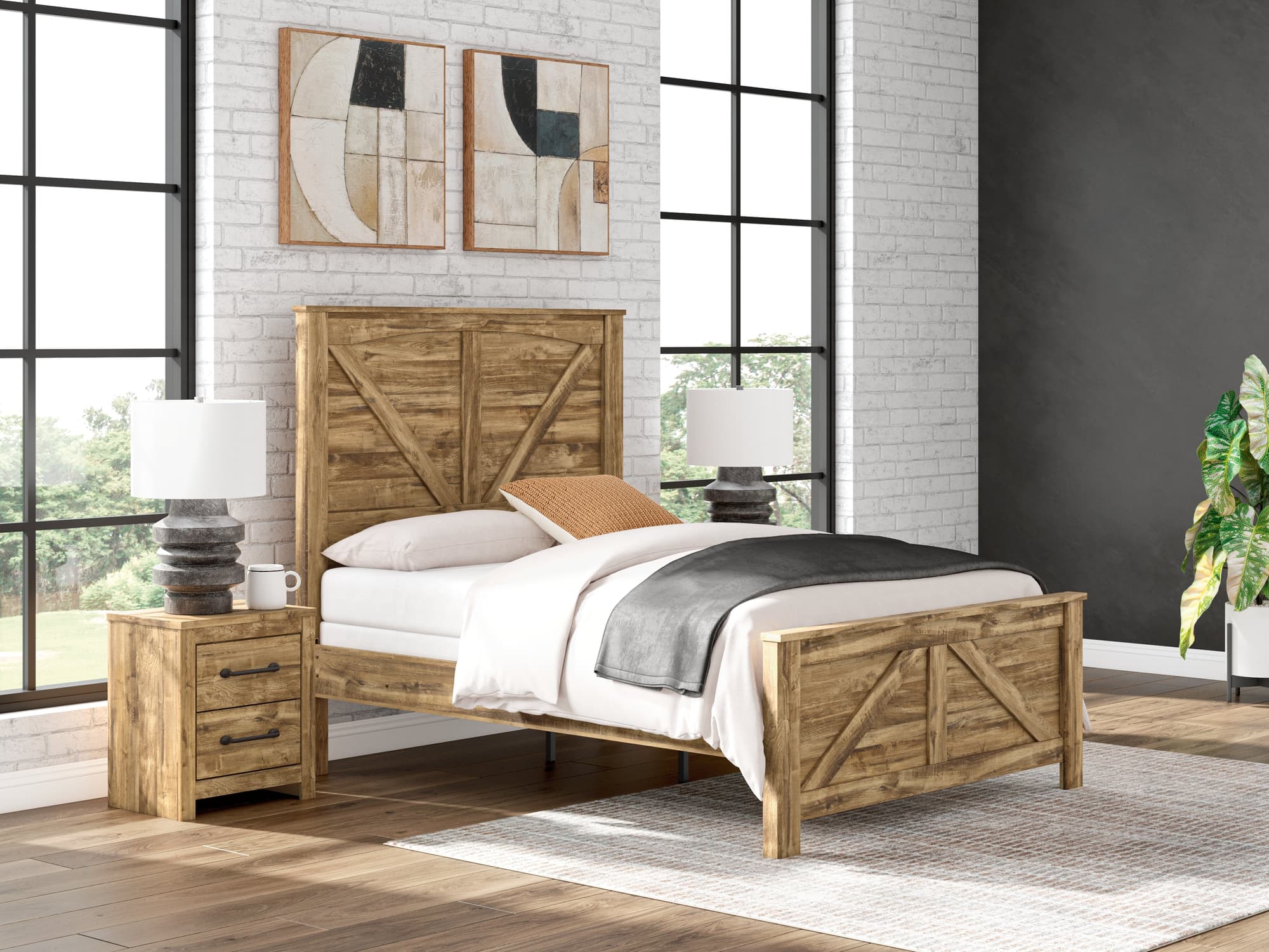 Maystonna Brown Queen Crossbuck Panel Bed - Image 1
