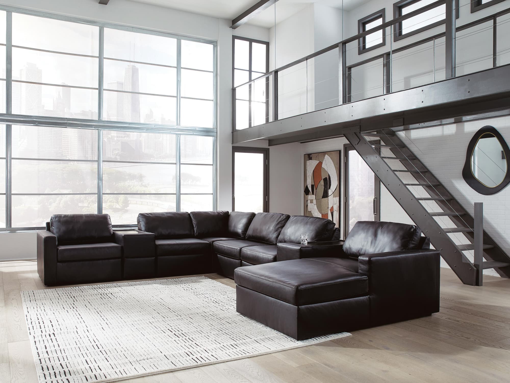 Modmax II Black Leather 8-Piece Sectional with Chaise and Storage Consoles - Image 1