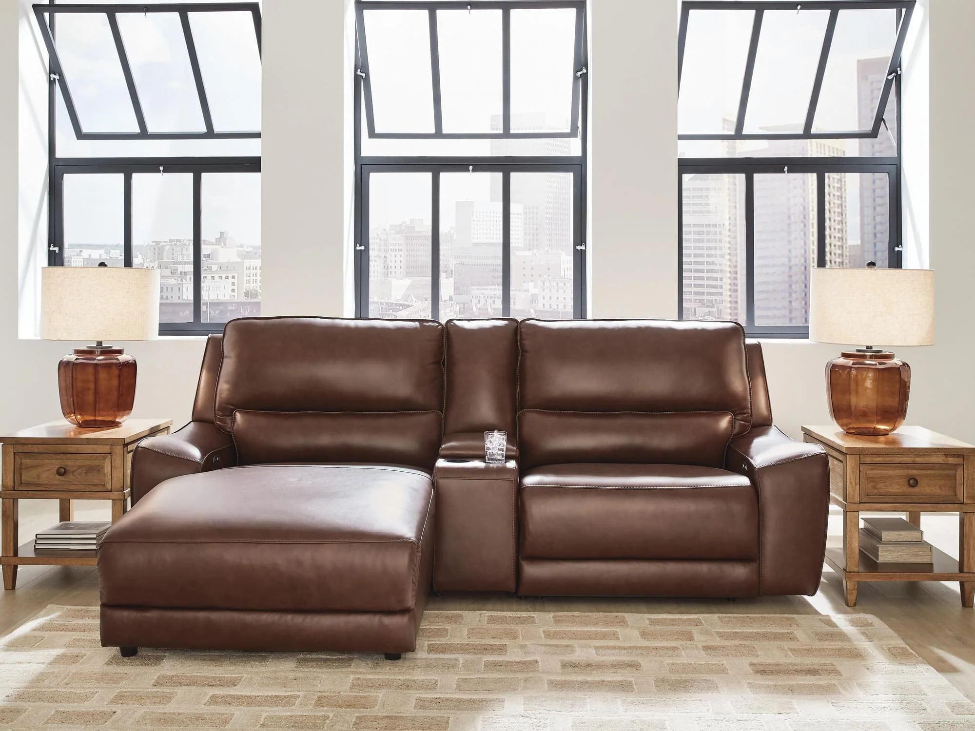DeepWakes Canyon Leather 3-Piece Power Reclining Sectional with Chaise - Image 1