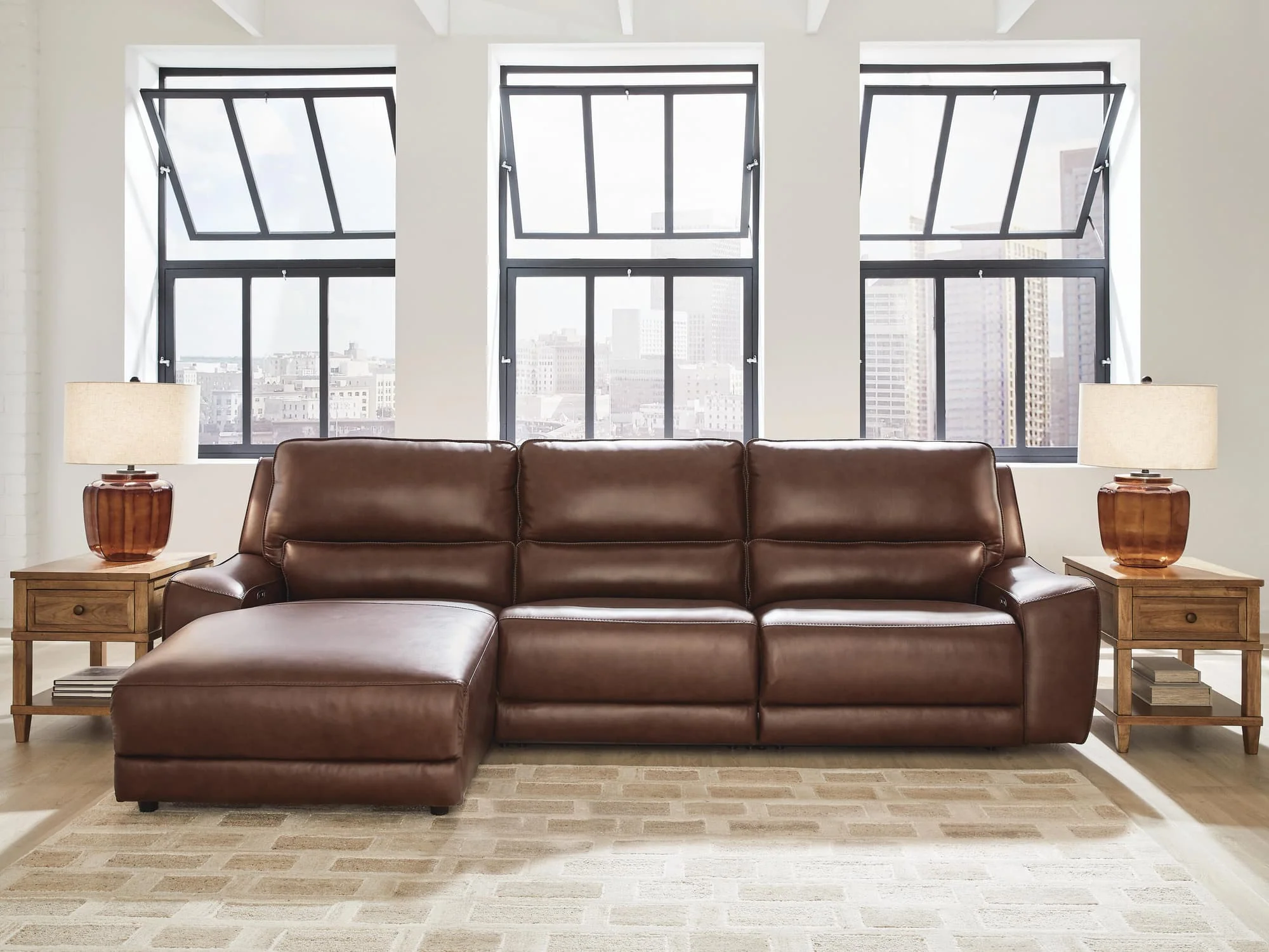 DeepWakes Canyon Leather 3-Piece Reclining Sofa Chaise - Image 1