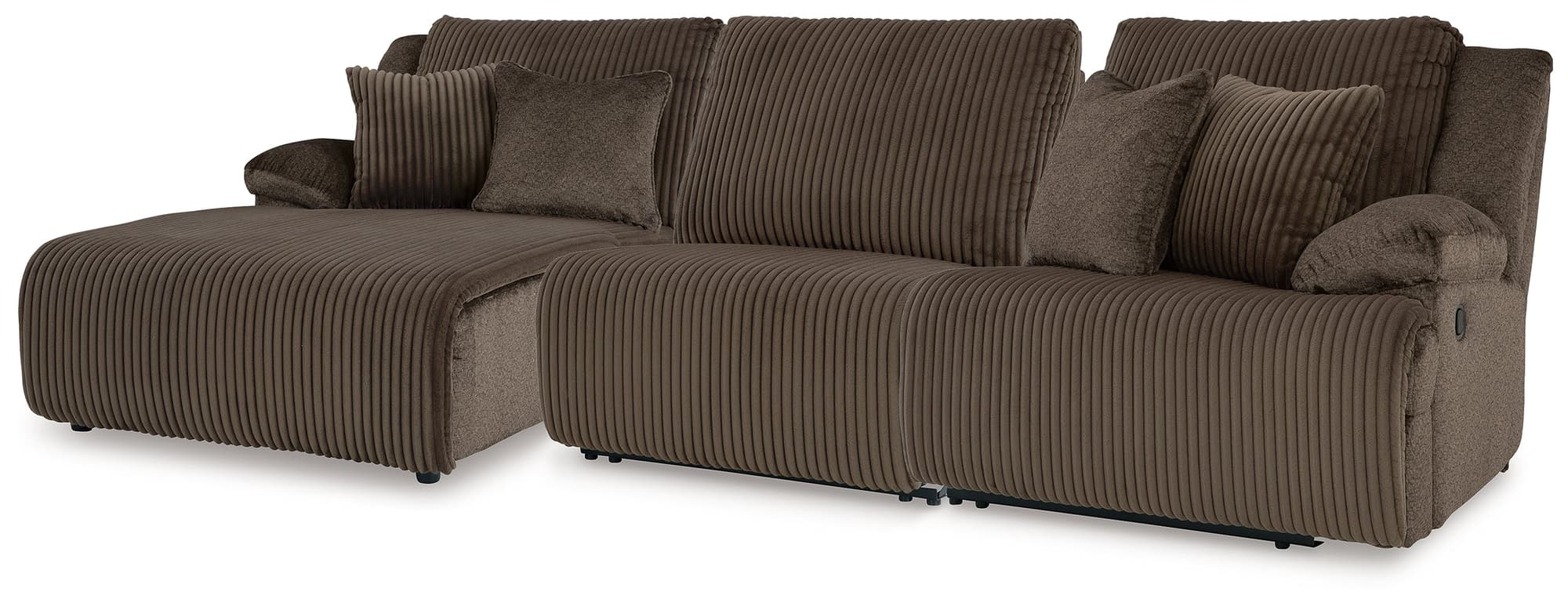 Top Tier Chocolate Velvet 3-Piece Reclining Sofa Chaise Sectional - Image 1