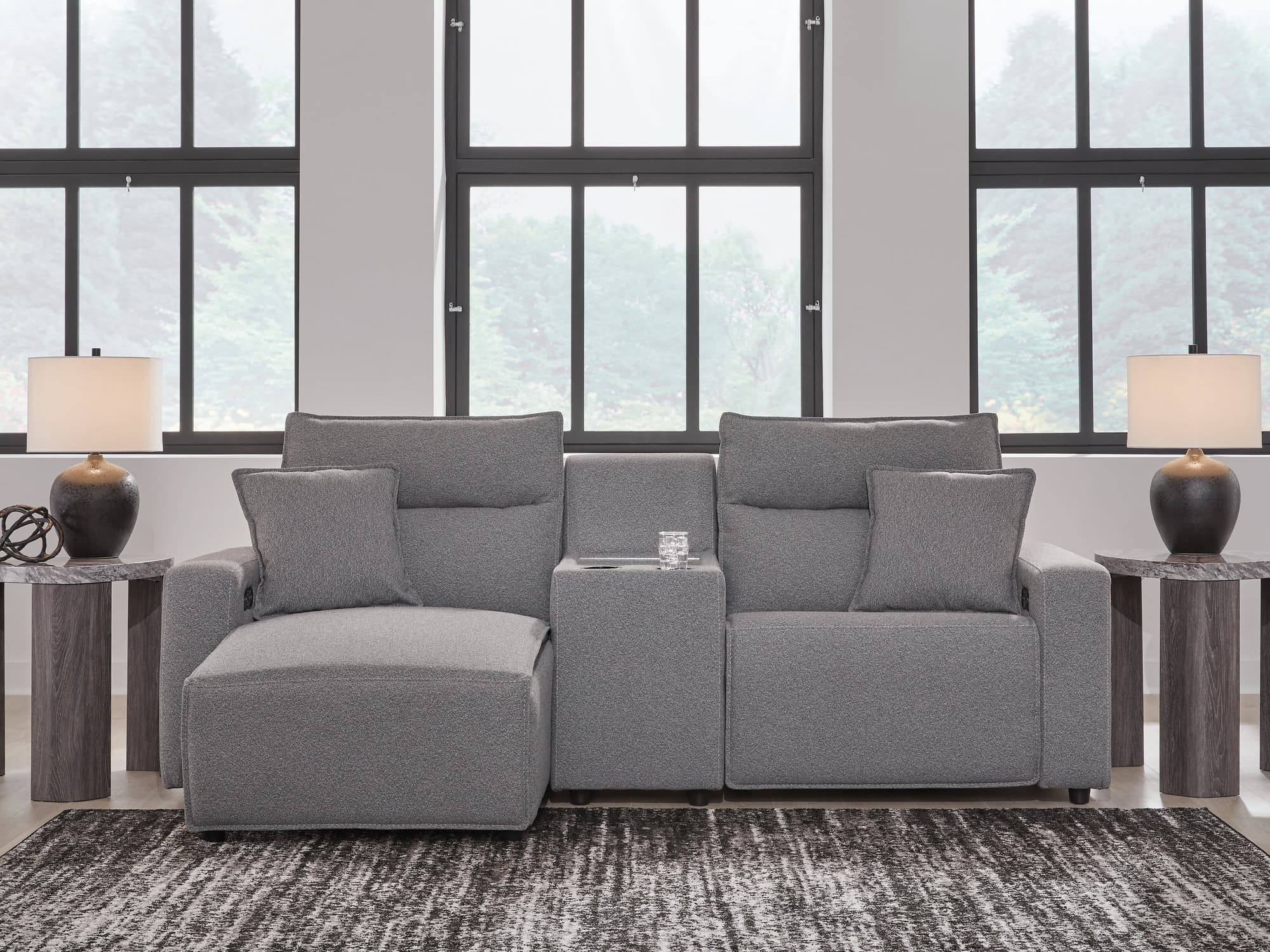 Modmax II Salt and Pepper Next-Gen Nuvella™ 3-Piece Power Reclining Sectional with Chaise and Console - Image 1