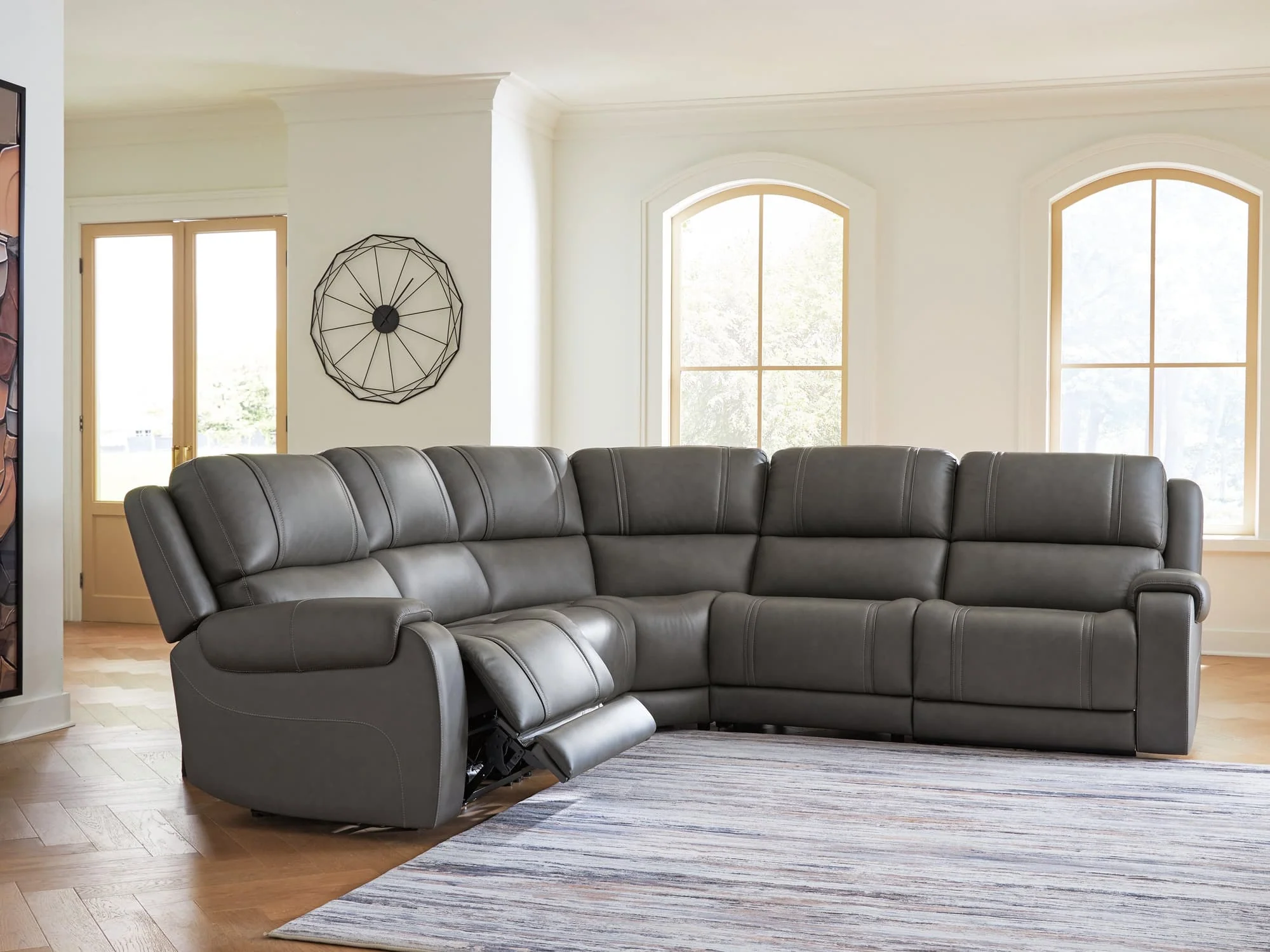 5Z – Pittson Anchor Leather 5-Piece Power Reclining Sectional