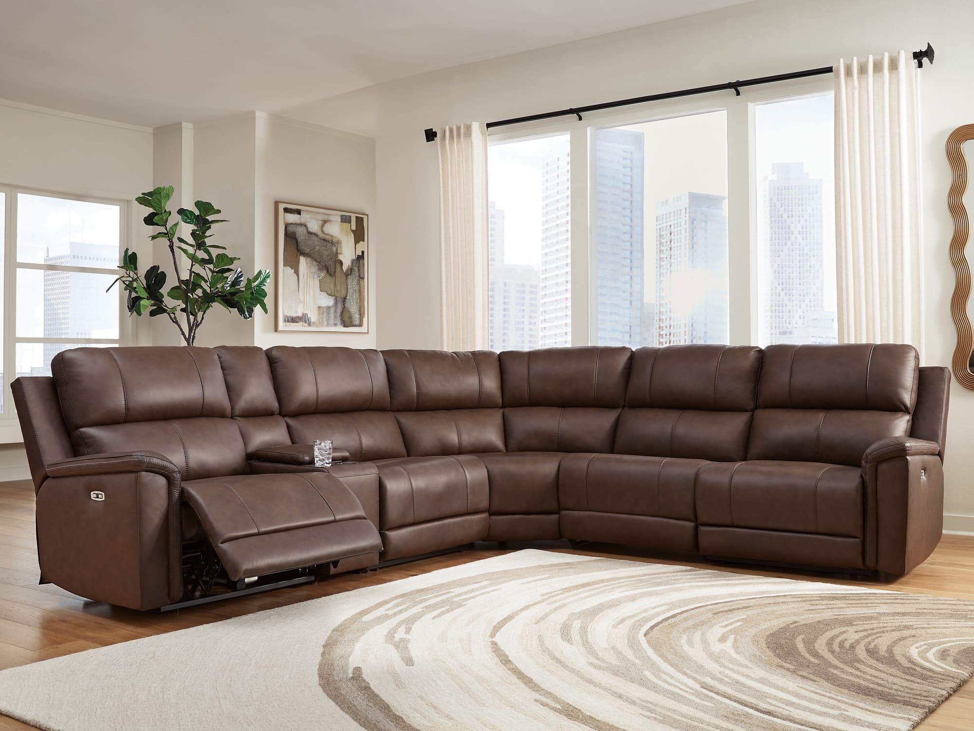 Bleckley Espresso Leather 6-Piece Power Reclining Sectional - Image 1