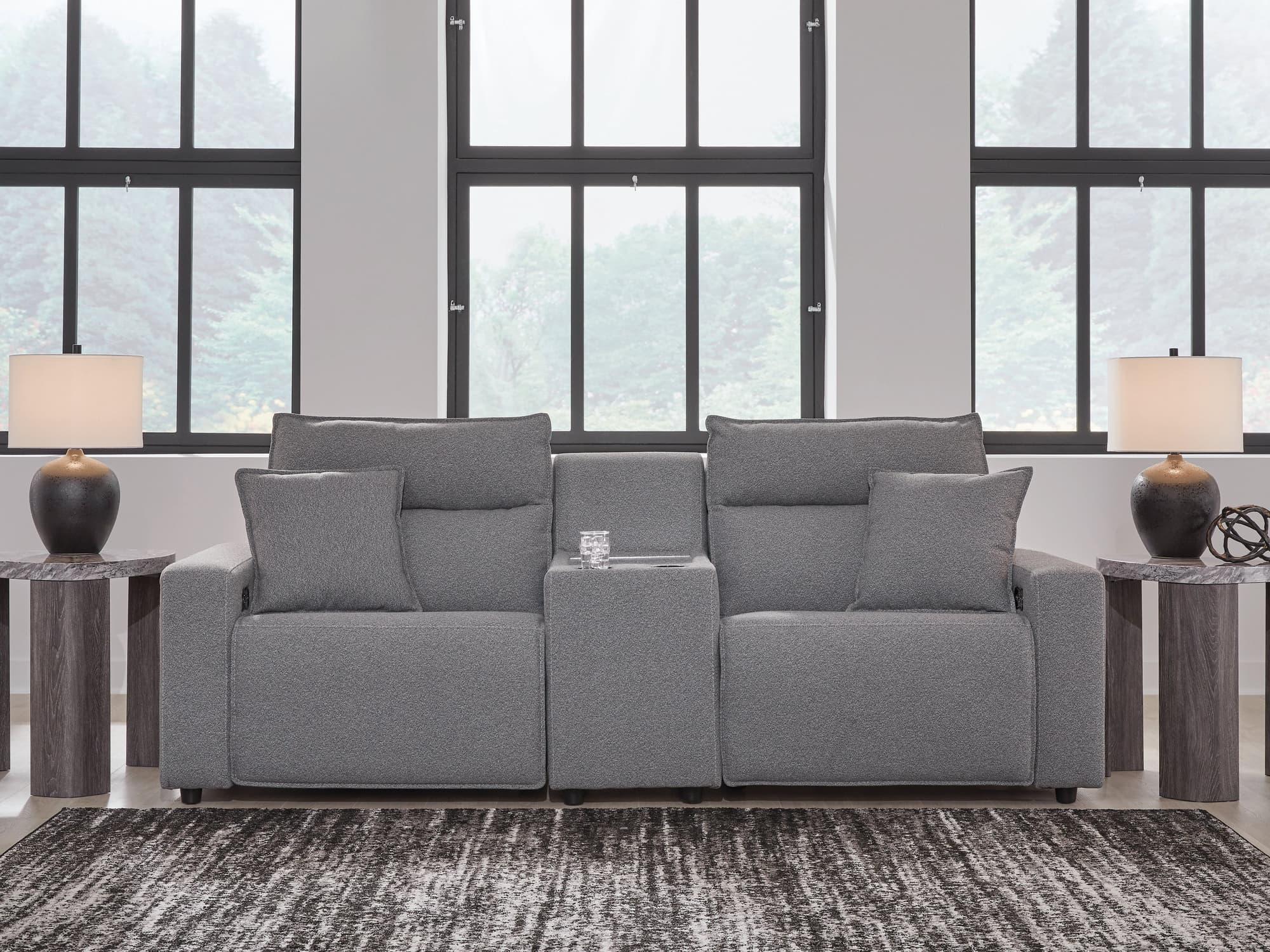 Modmax II Salt and Pepper Next-Gen Nuvella™ 3-Piece Power Reclining Sectional with Console - Image 1