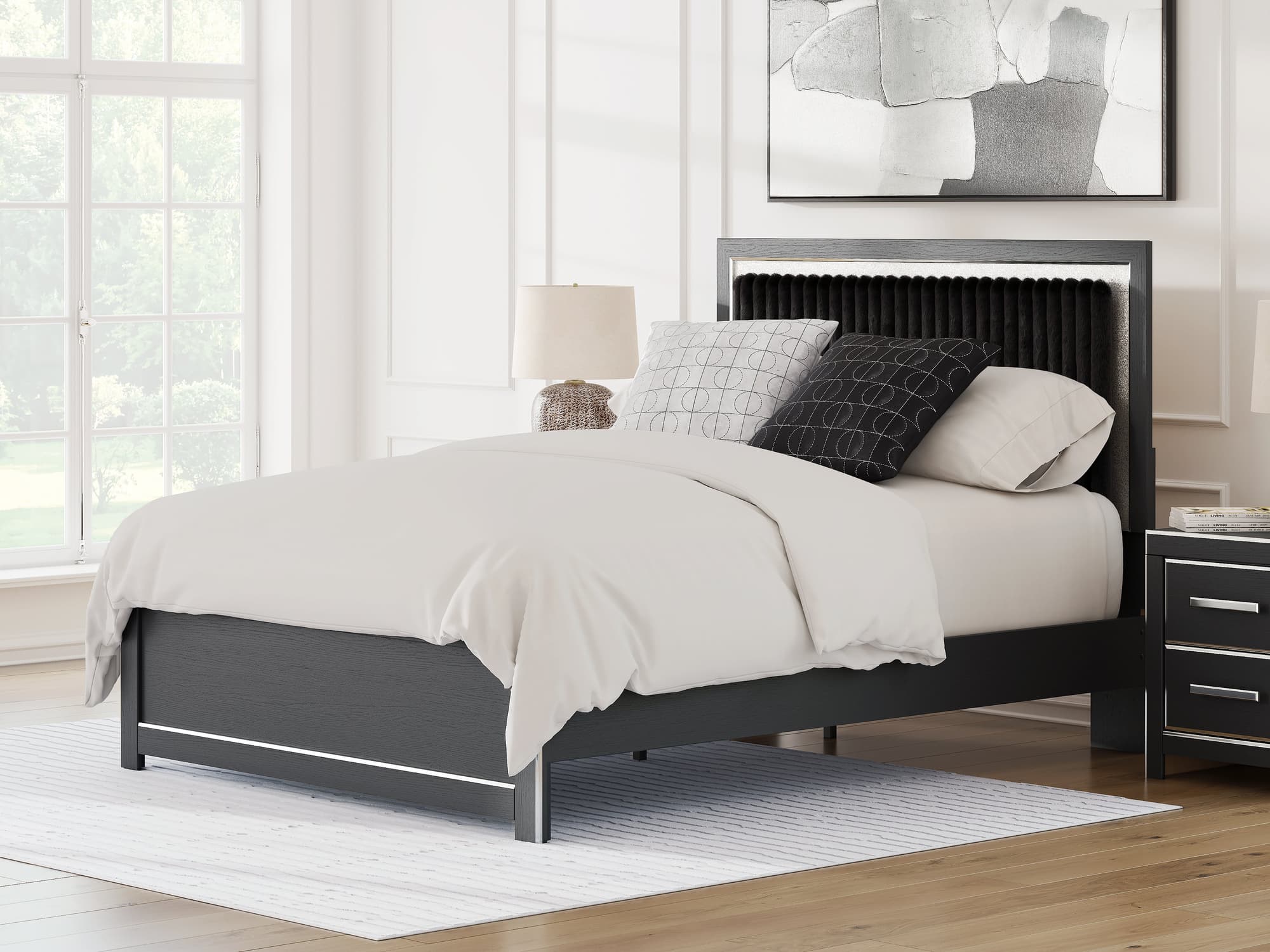 Zuraleus Black Queen Upholstered Panel Platform Bed - Image 1