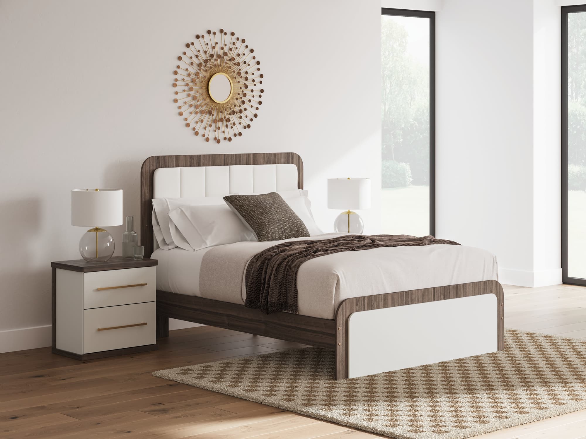 Kendanport White/Brown Queen Upholstered Bed - Image 1