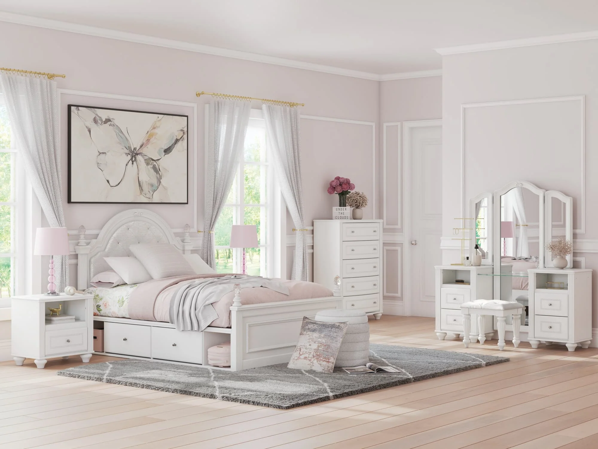 Kozlani White Vanity with Mirror - Image 1