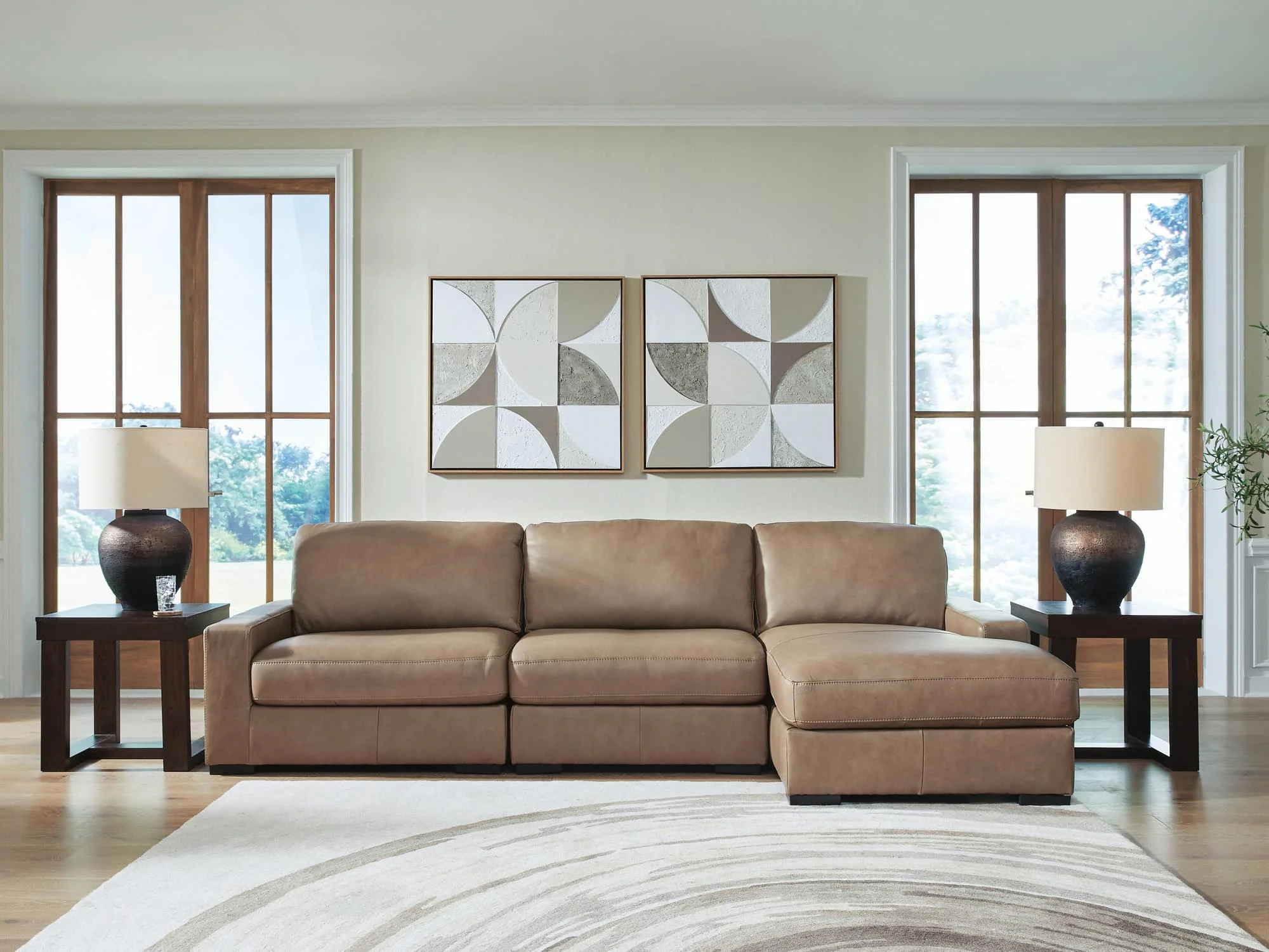 Veronella Sahara Leather 3-Piece Sectional with Chaise - Image 1