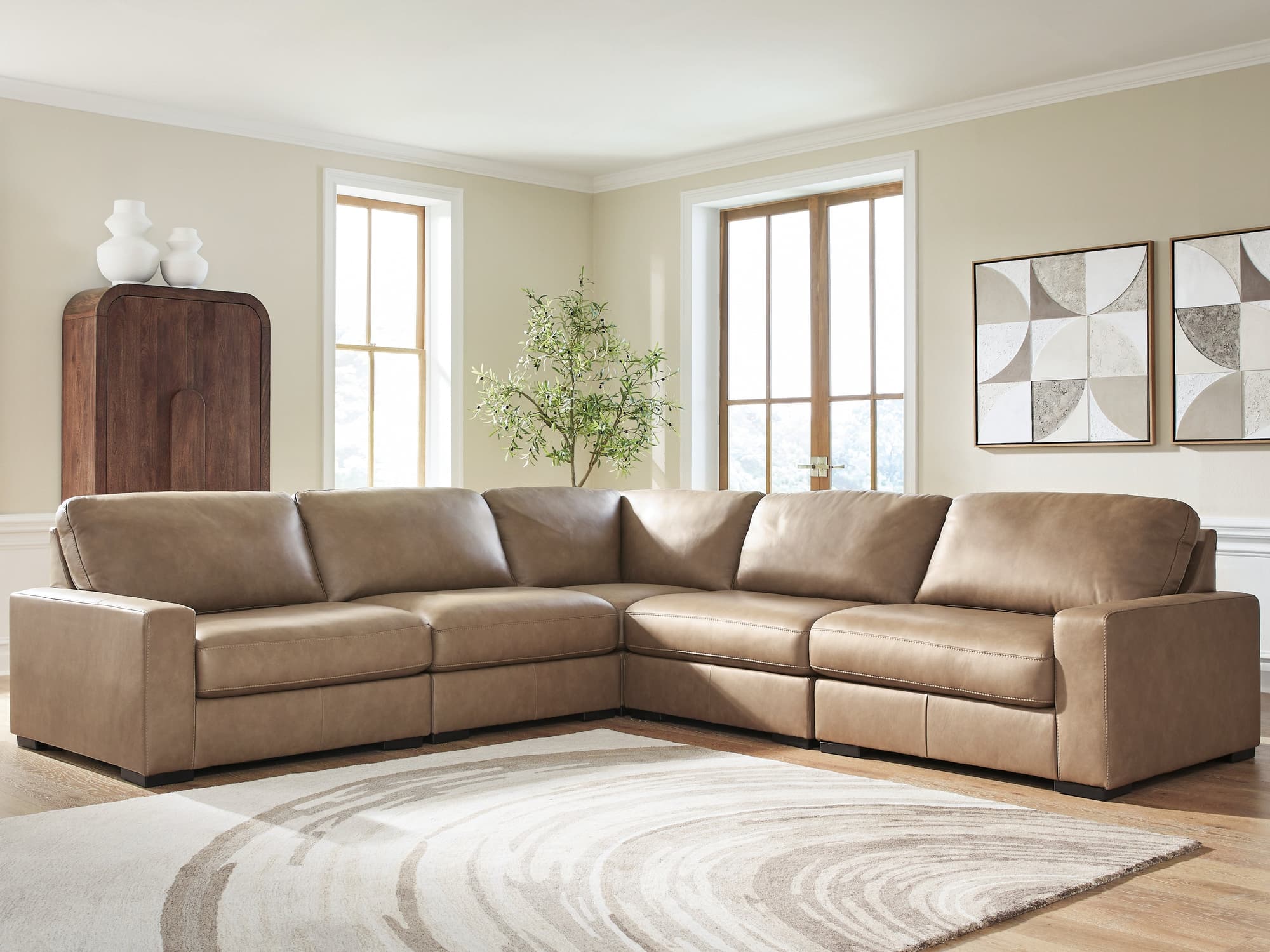 Veronella Sahara Leather 5-Piece Sectional - Image 1