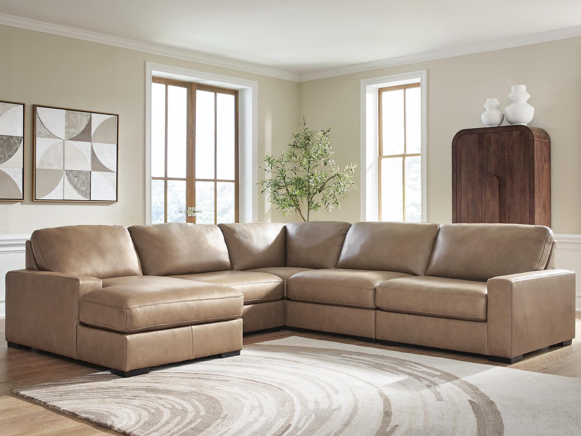 Veronella Sahara Leather 5-Piece Sectional with Chaise - Image 1