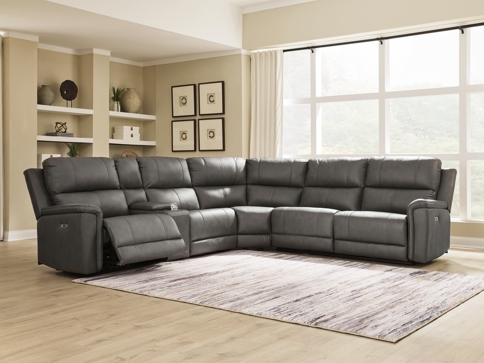 Bleckley Anchor Leather 6-Piece Power Reclining Sectional - Image 1
