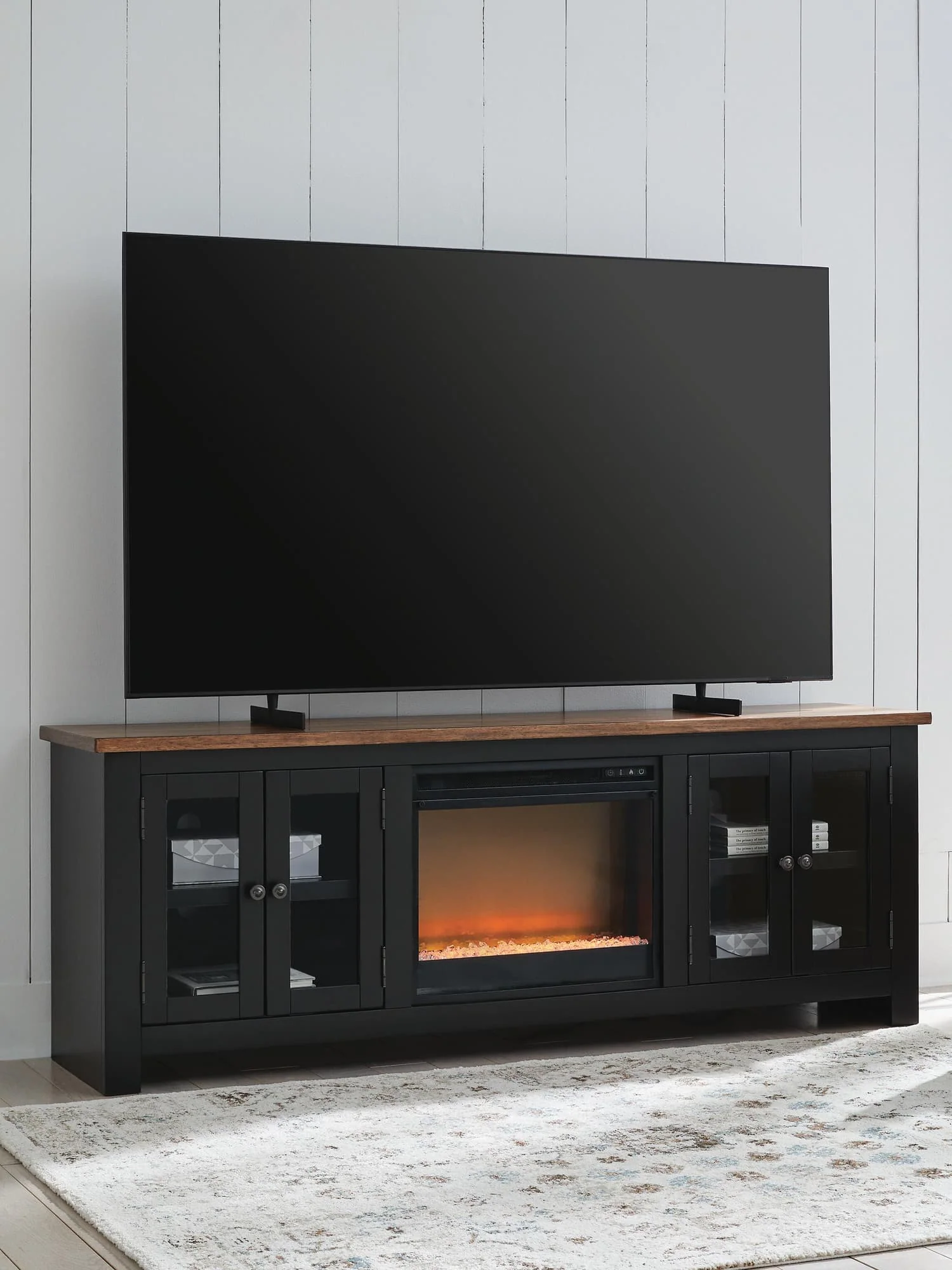 Wildenauer Brown/Black 76″ TV Stand with Electric Fireplace