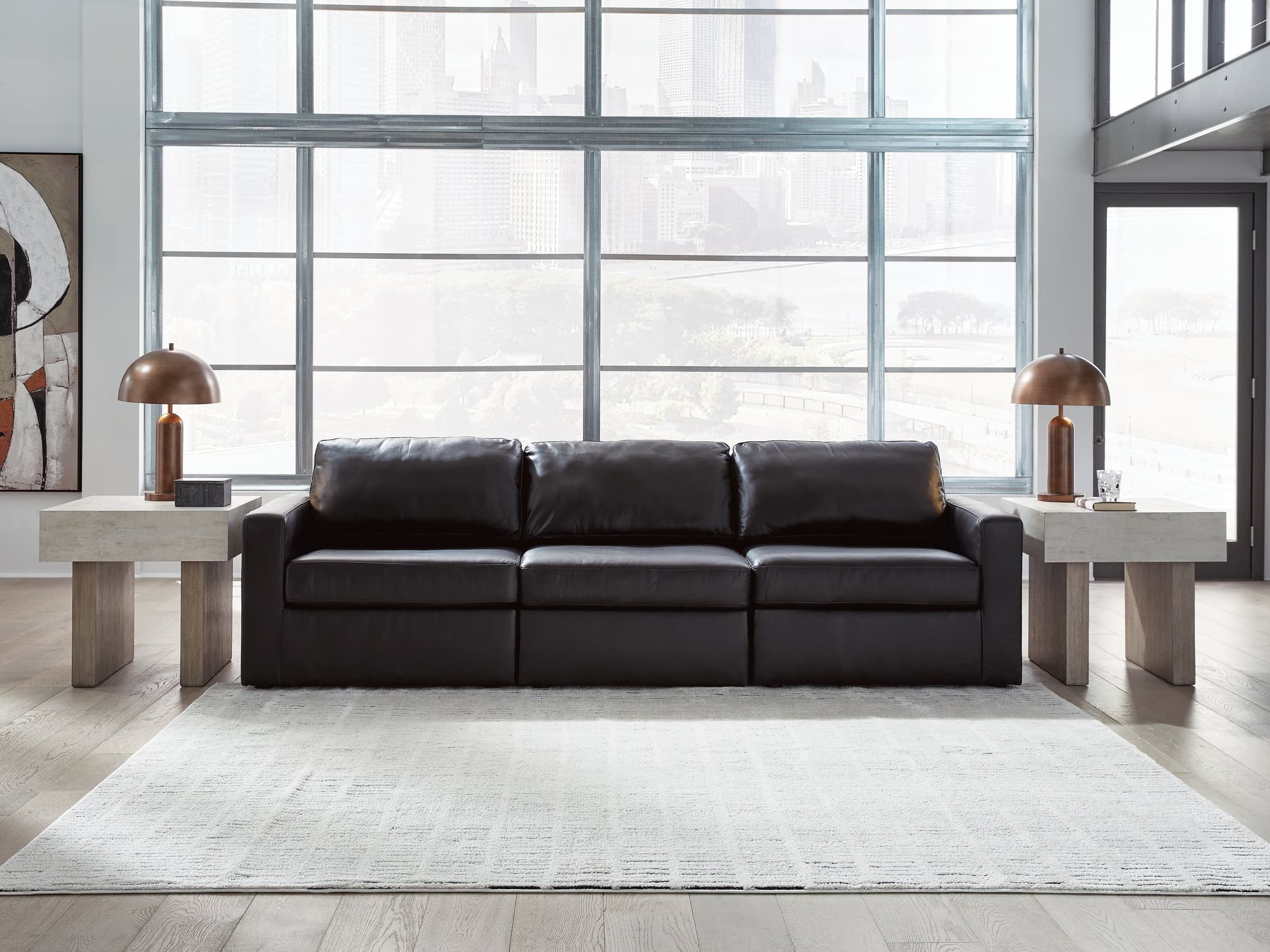 Modmax II Black Leather 3-Piece Sectional Sofa - Image 1