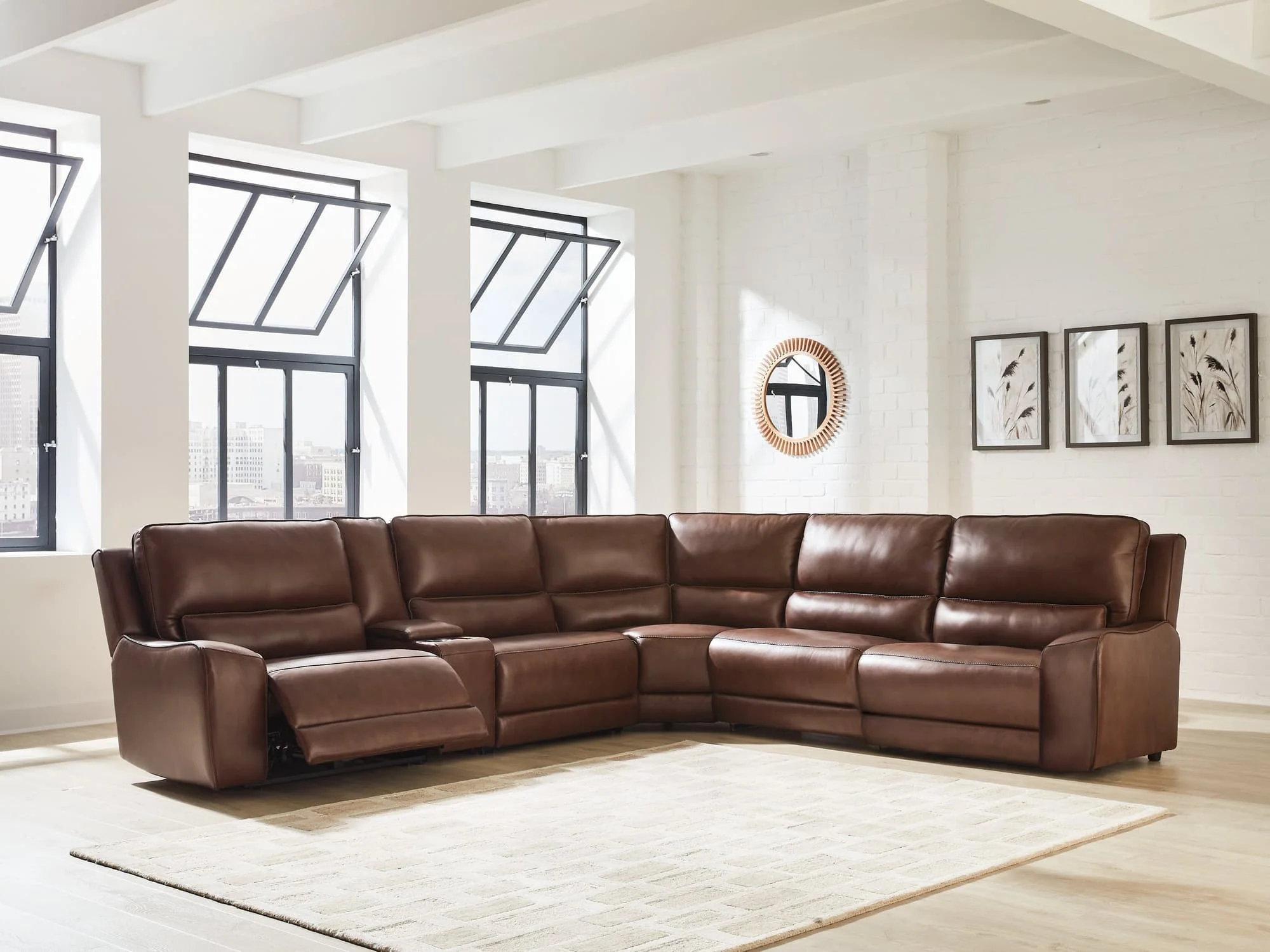 DeepWakes Canyon Leather 6-Piece Reclining Sectional with Storage Console - Image 1
