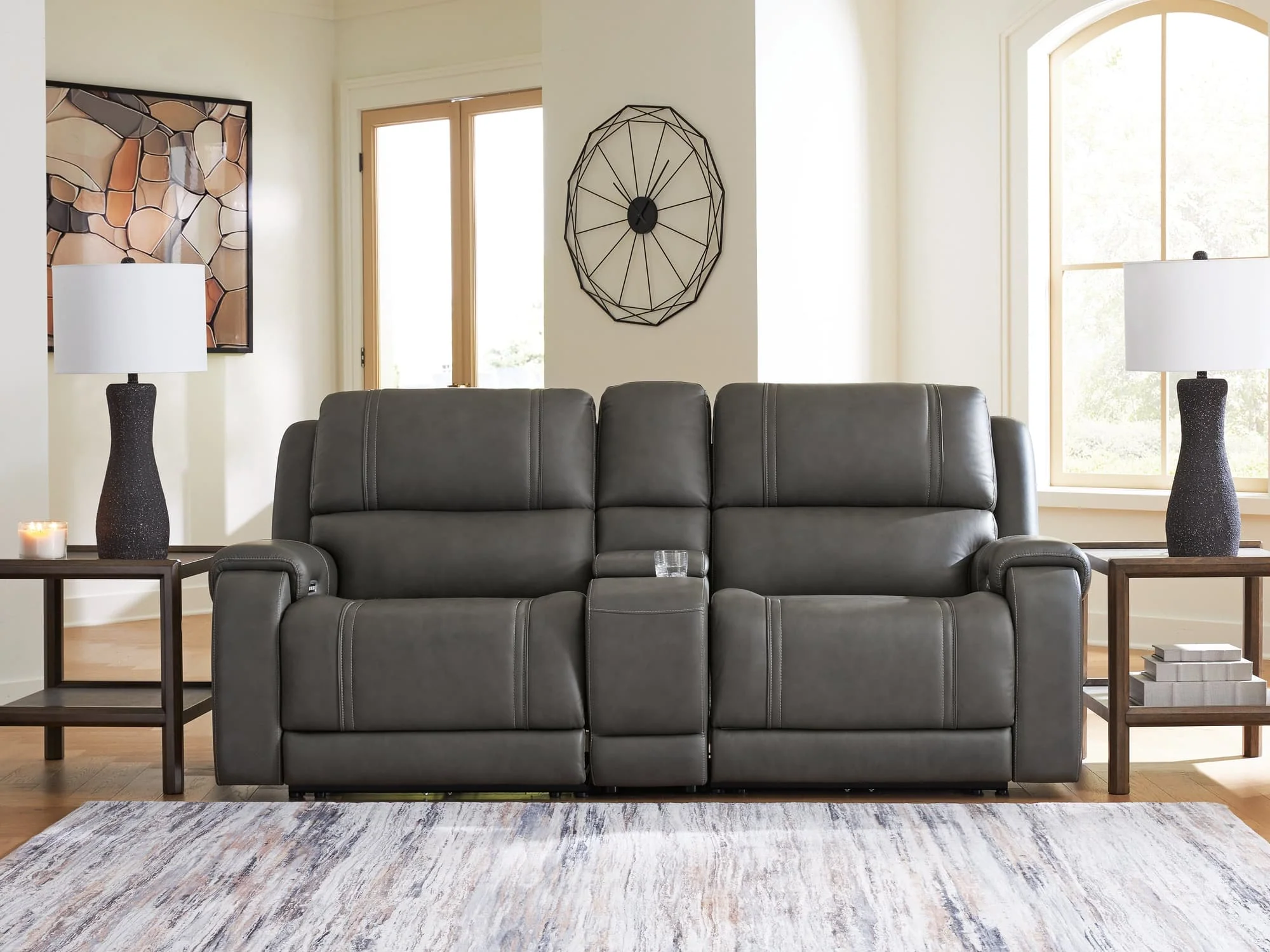 5Z – Pittson Anchor Leather 3-Piece Power Reclining Sectional Loveseat with Console