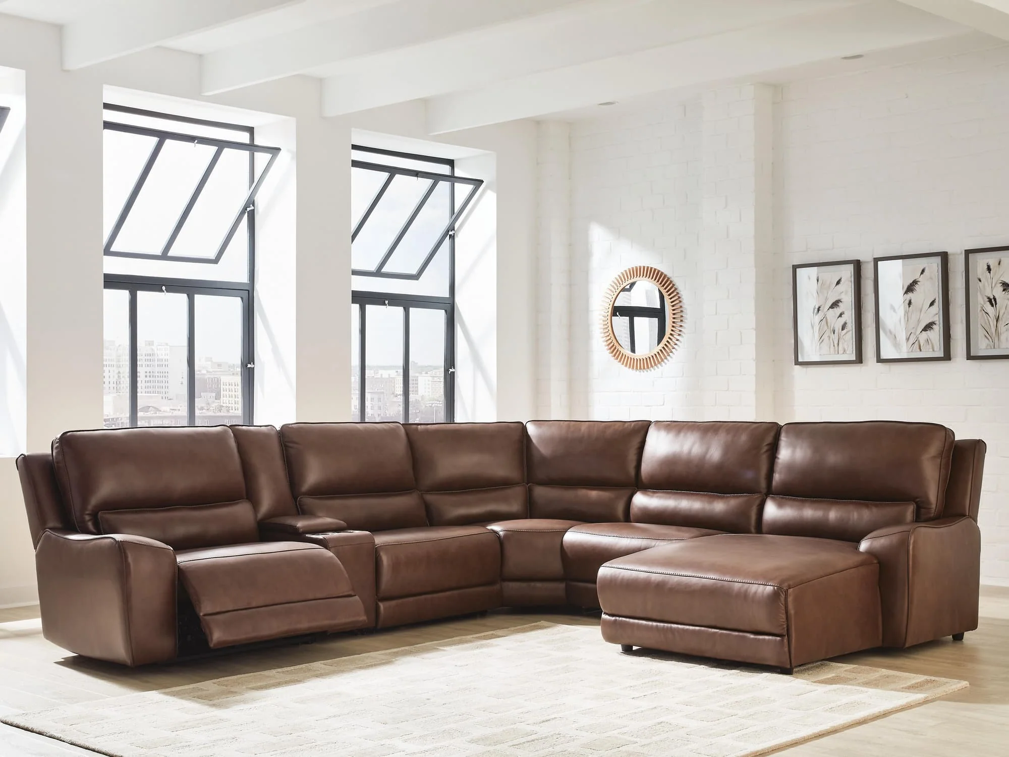 DeepWakes Canyon Leather 6-Piece Power Reclining Sectional with Chaise - Image 1