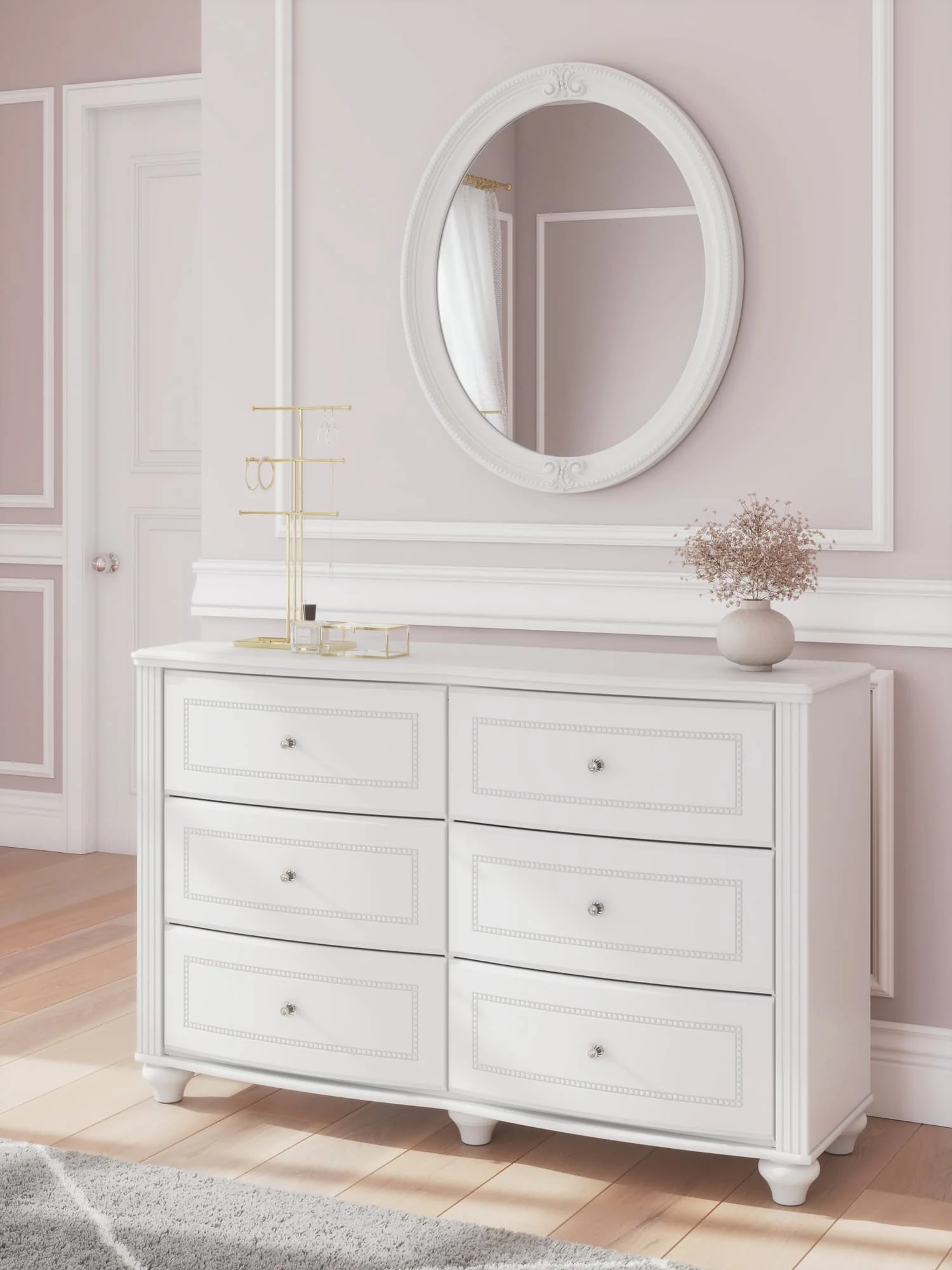 Kozlani White Dresser and Mirror