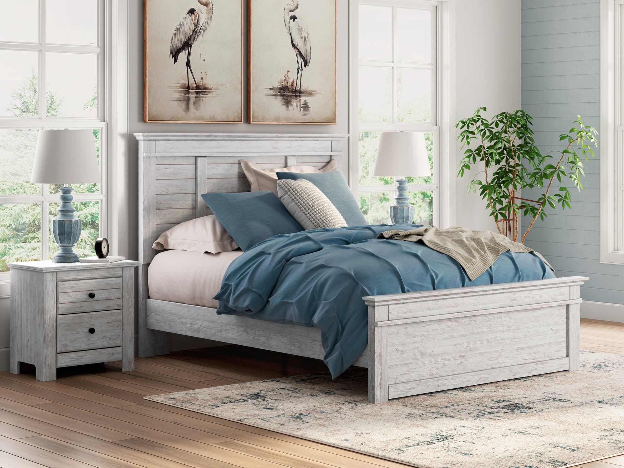 Makidern Whitewash Queen Panel Bed - Image 1
