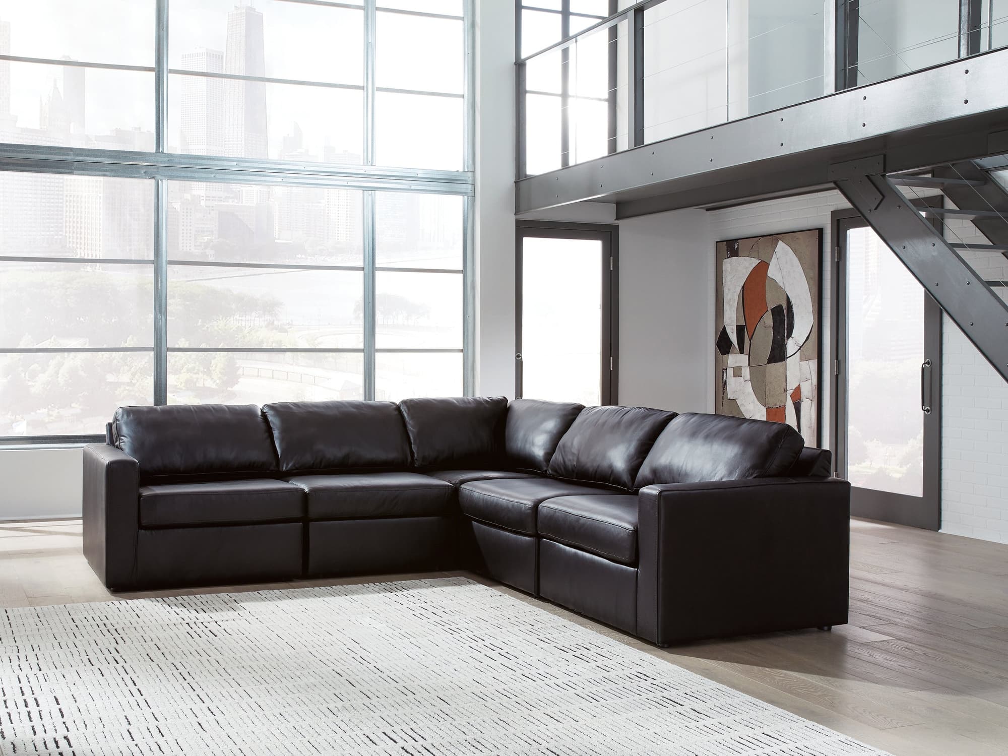 Modmax II Black Leather 5-Piece Sectional - Image 1