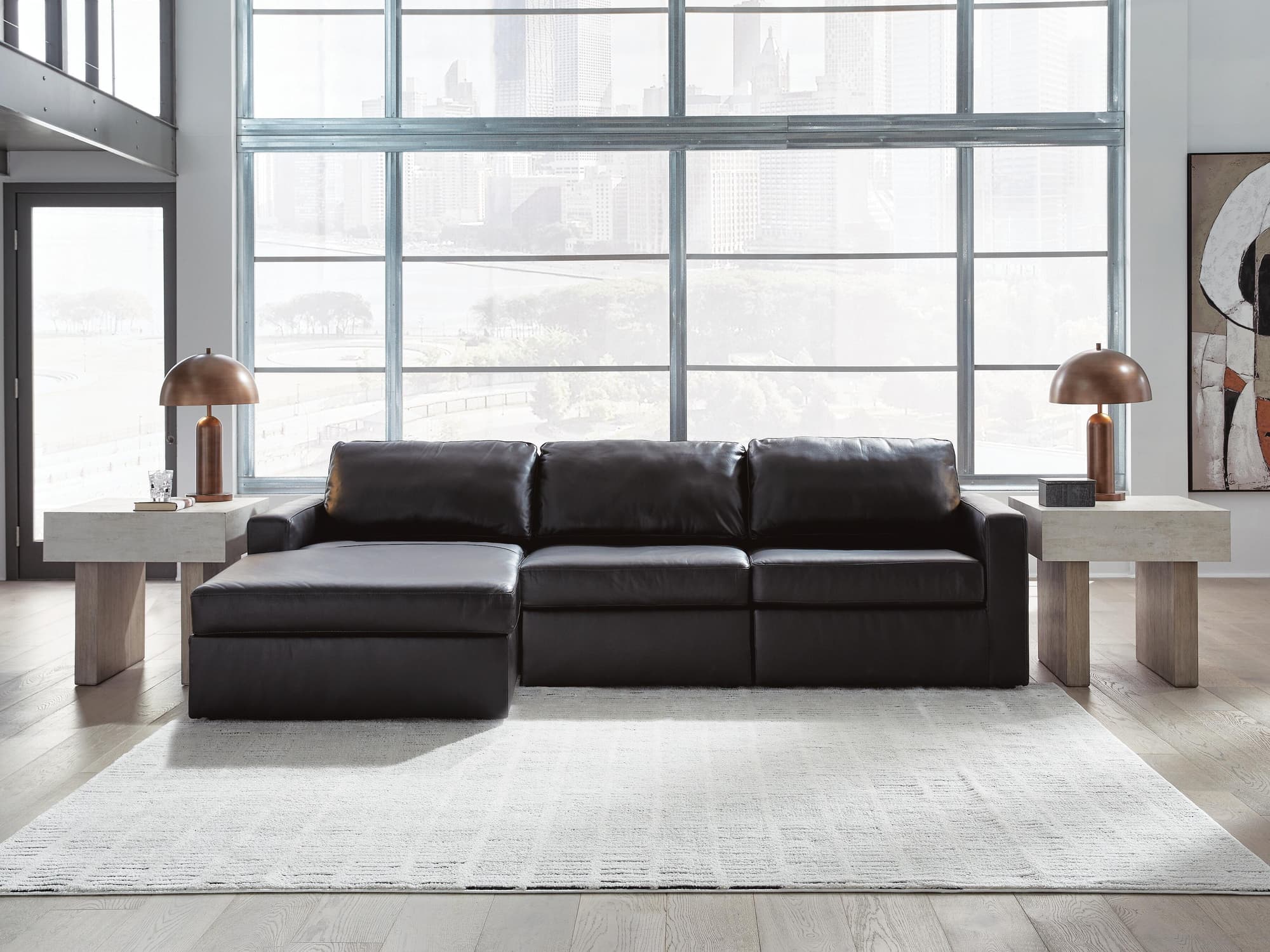 Modmax II Black Leather 3-Piece Sectional Sofa Chaise - Image 1