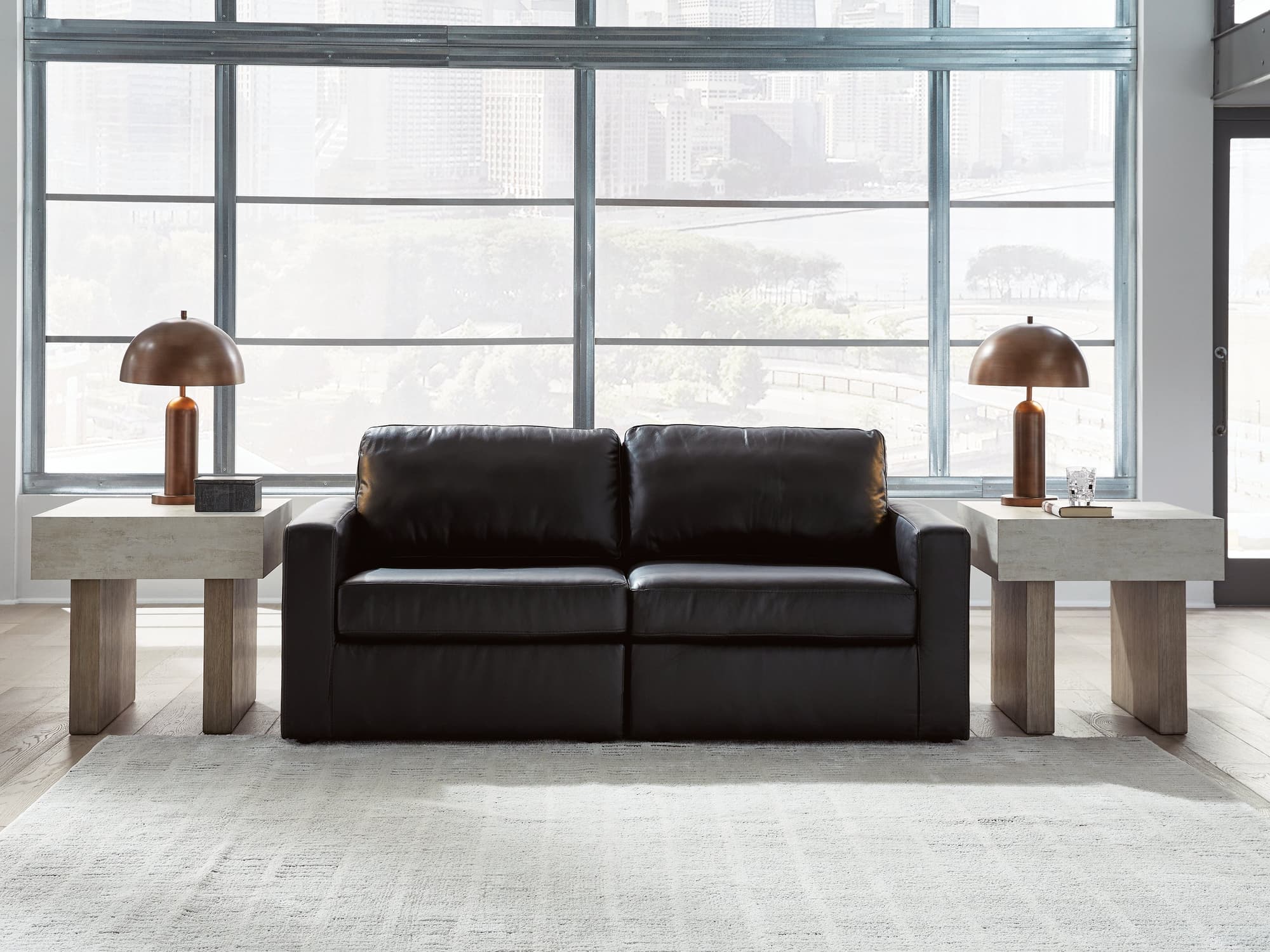Modmax II Black Leather 2-Piece Sectional Loveseat - Image 1