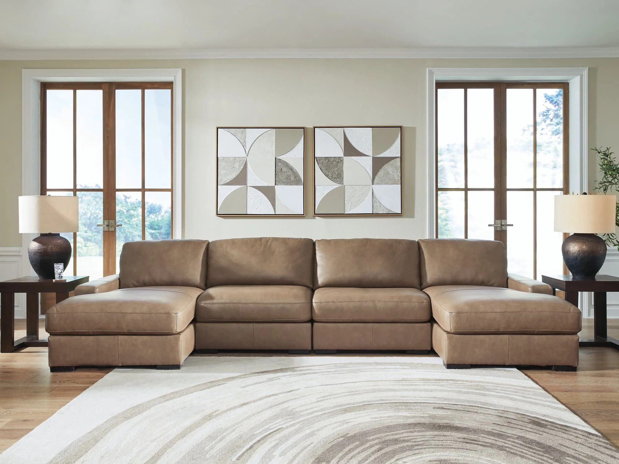 Veronella Sahara Leather 4-Piece Double Chaise Sectional - Image 1