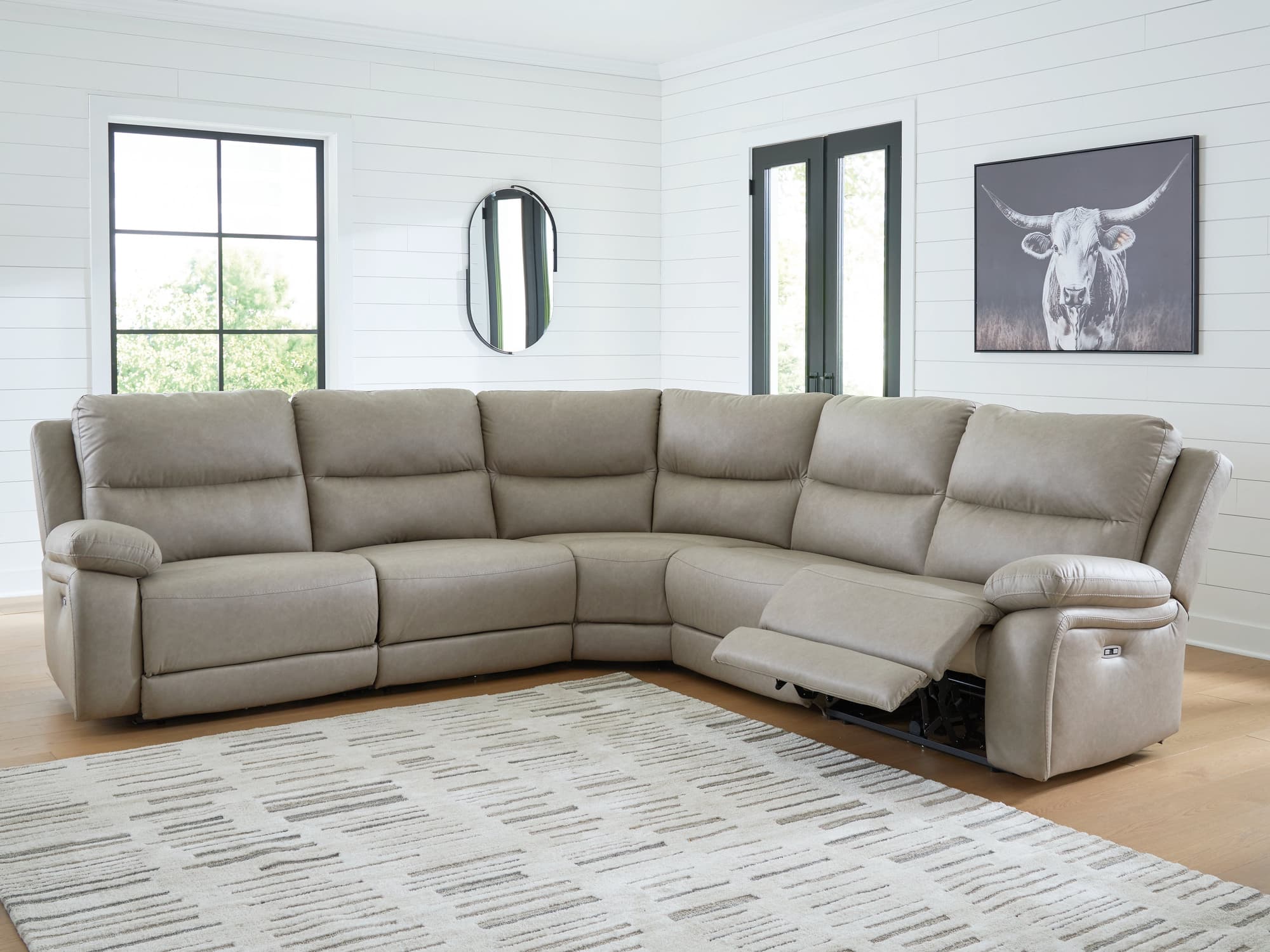 Narwhal Place Pebble Faux Leather 5-Piece Power Reclining Sectional - Image 1
