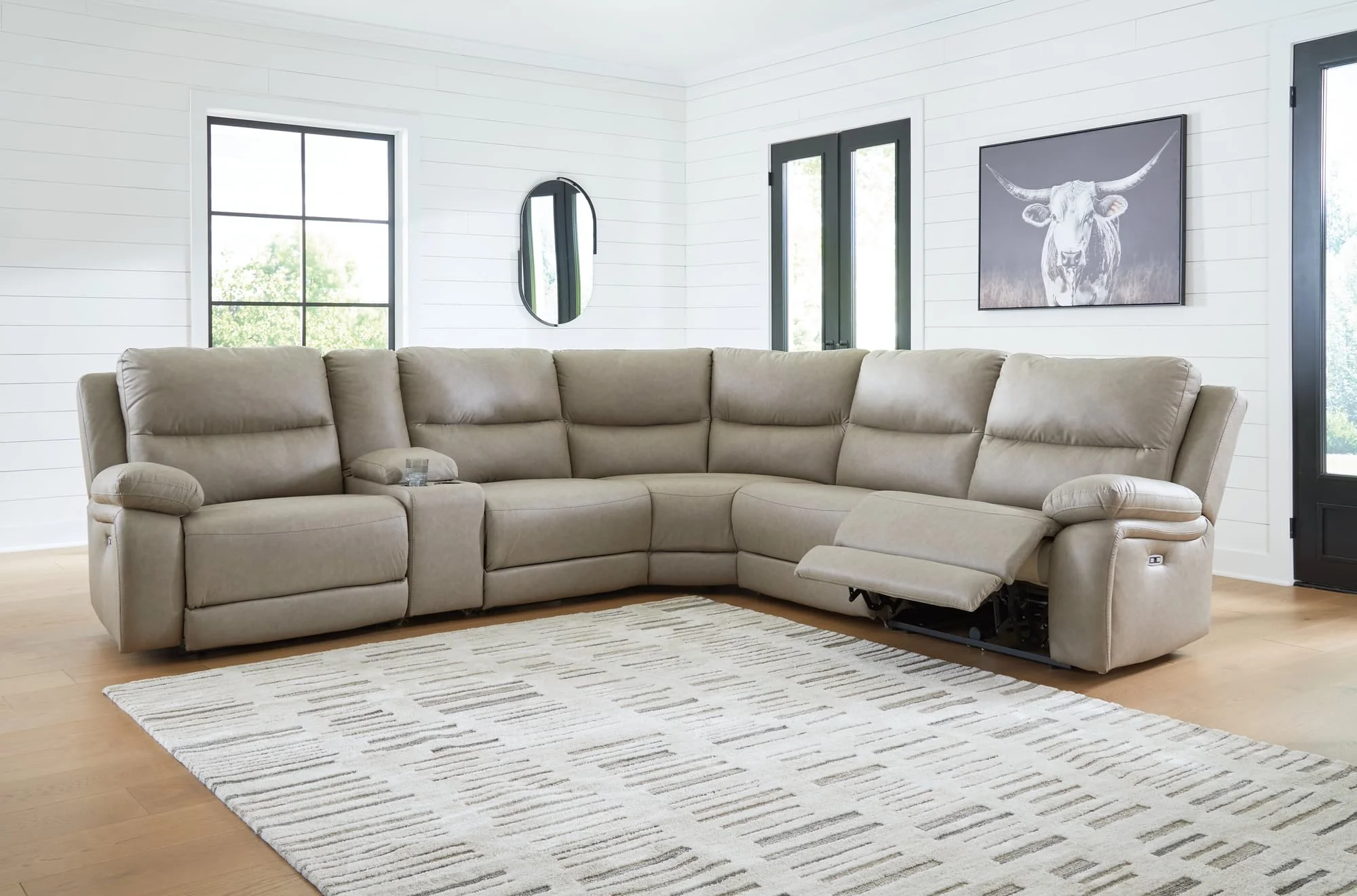 Narwhal Place Pebble Faux Leather 6-Piece Power Reclining Sectional - Image 1