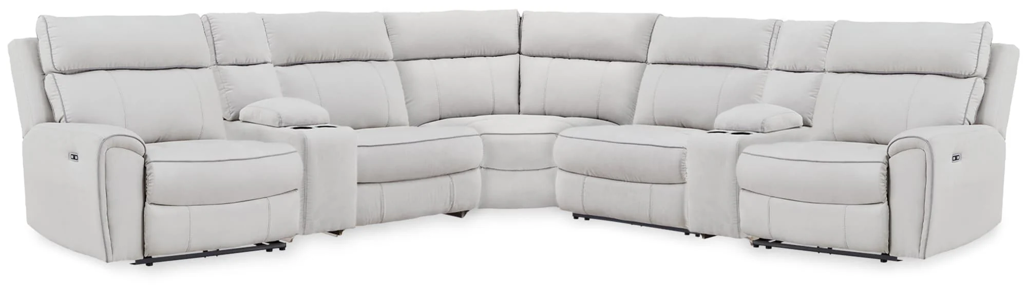 Social Pointe Pearl/Ash Chenille 7-Piece Reclining Sectional with Storage Consoles - Image 1