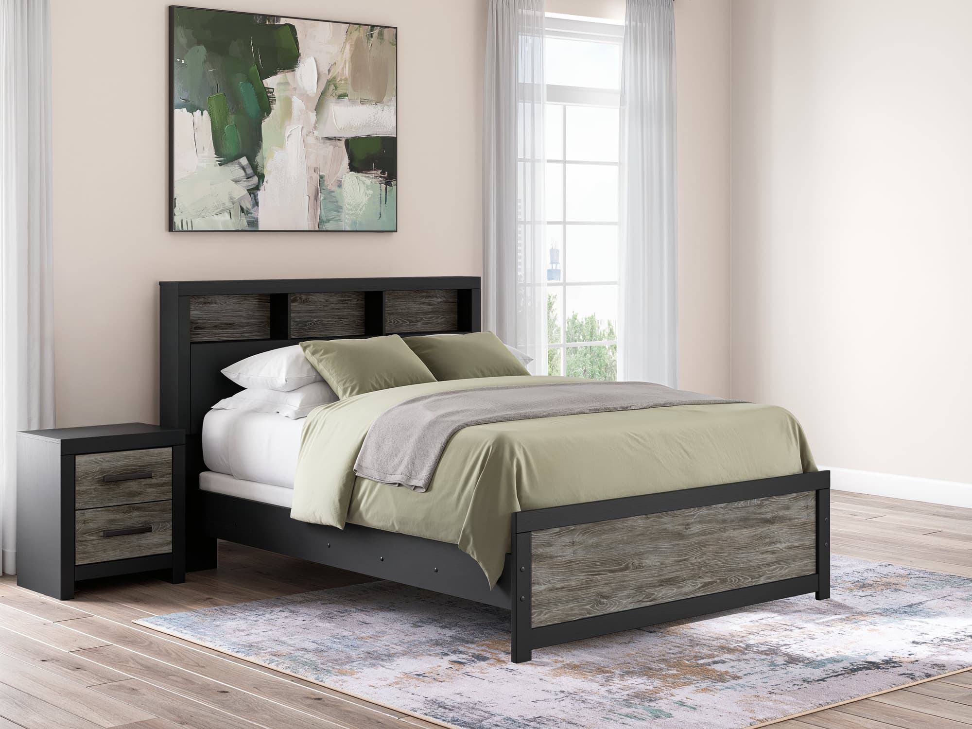 Broachmyn Black/Gray Queen Bookcase Panel Bed - Image 1