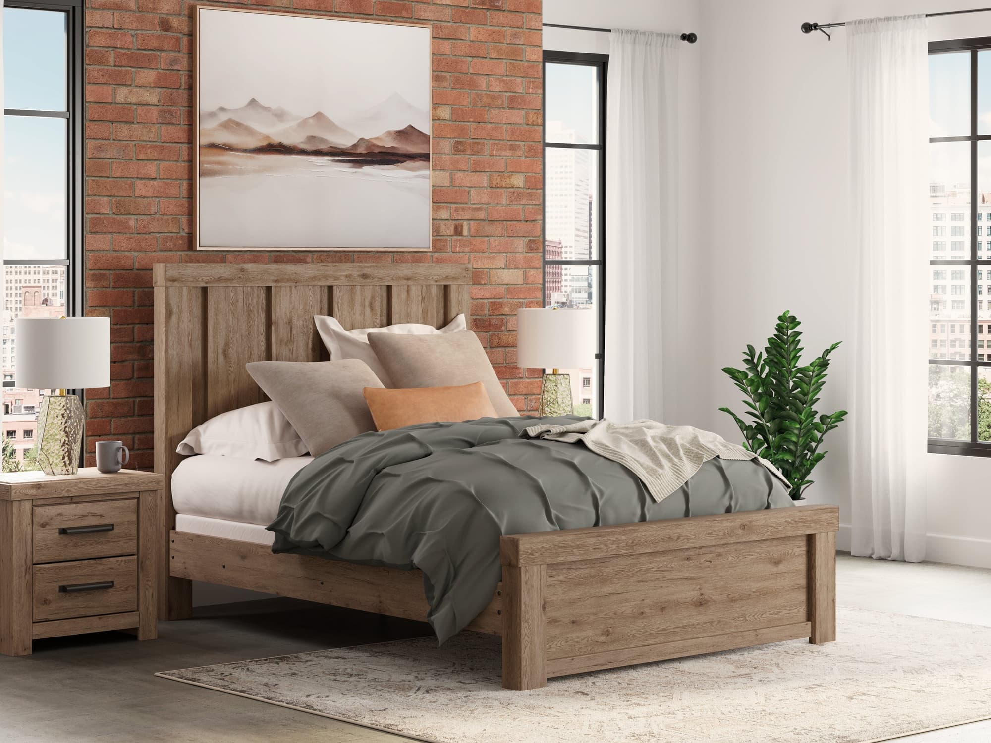 Oliandon Light Brown Queen Panel Bed - Image 1