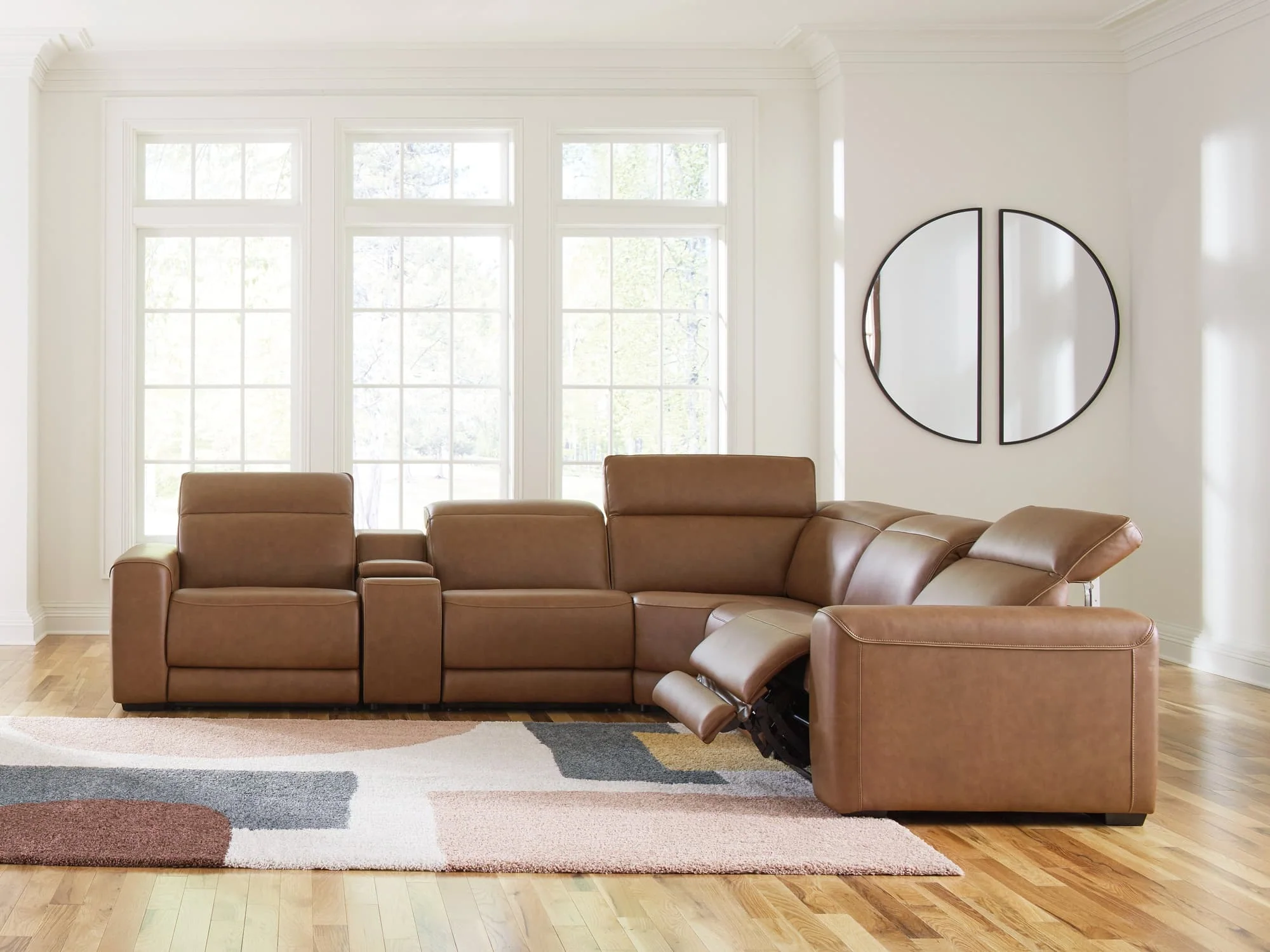 Magic Man Caramel 6-Piece Power Reclining Sectional with Console - Image 1