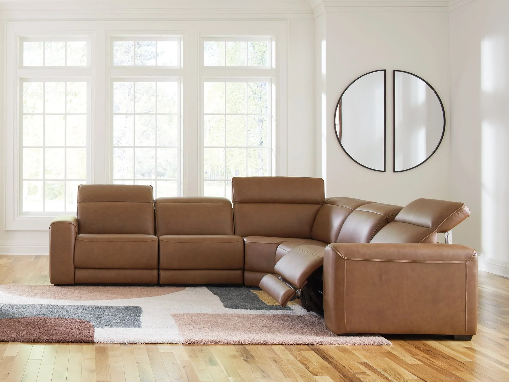 Magic Man Caramel 5-Piece Power Reclining Sectional - Image 1
