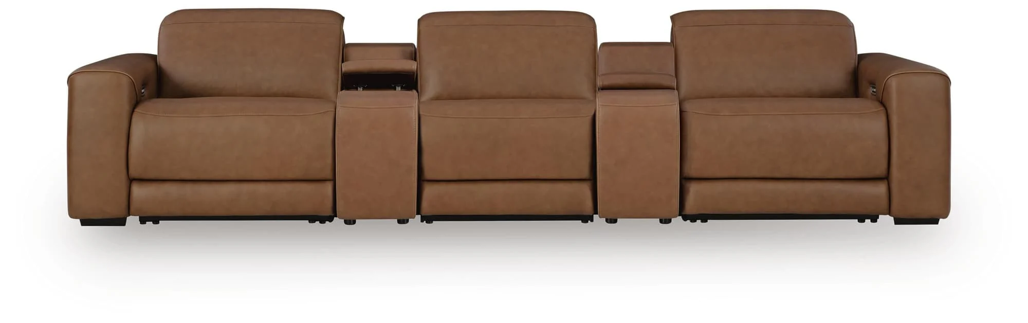 Magic Man Caramel 5-Piece Power Reclining Sectional with Console - Image 1