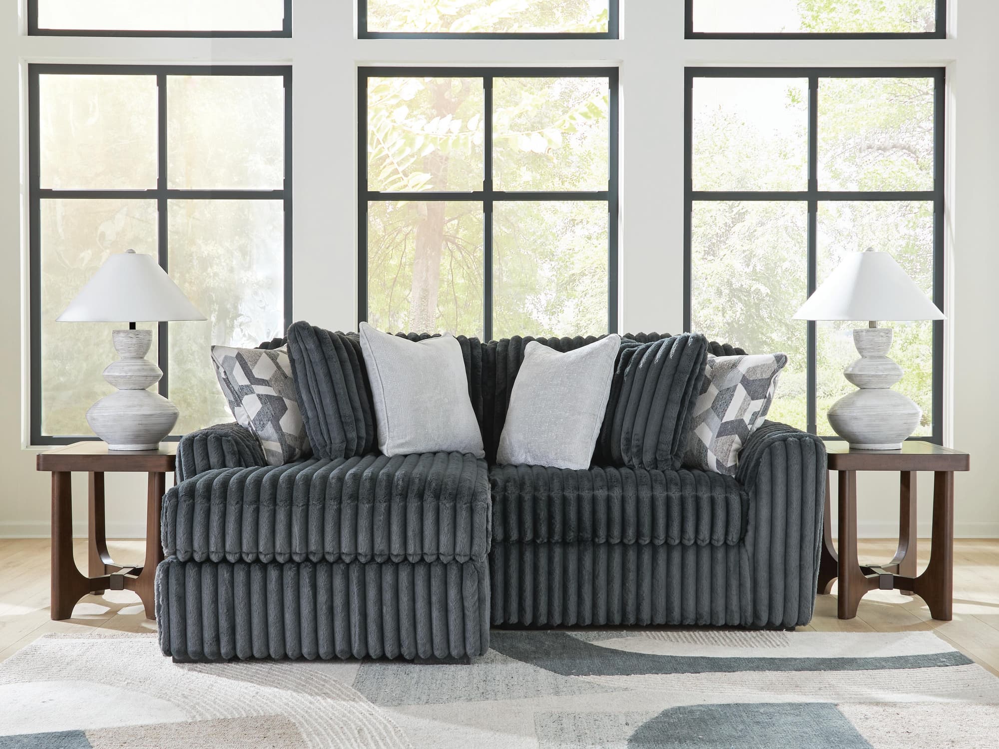 Midnight-Madness Gunmetal 2-Piece Sectional with Chaise - Image 1