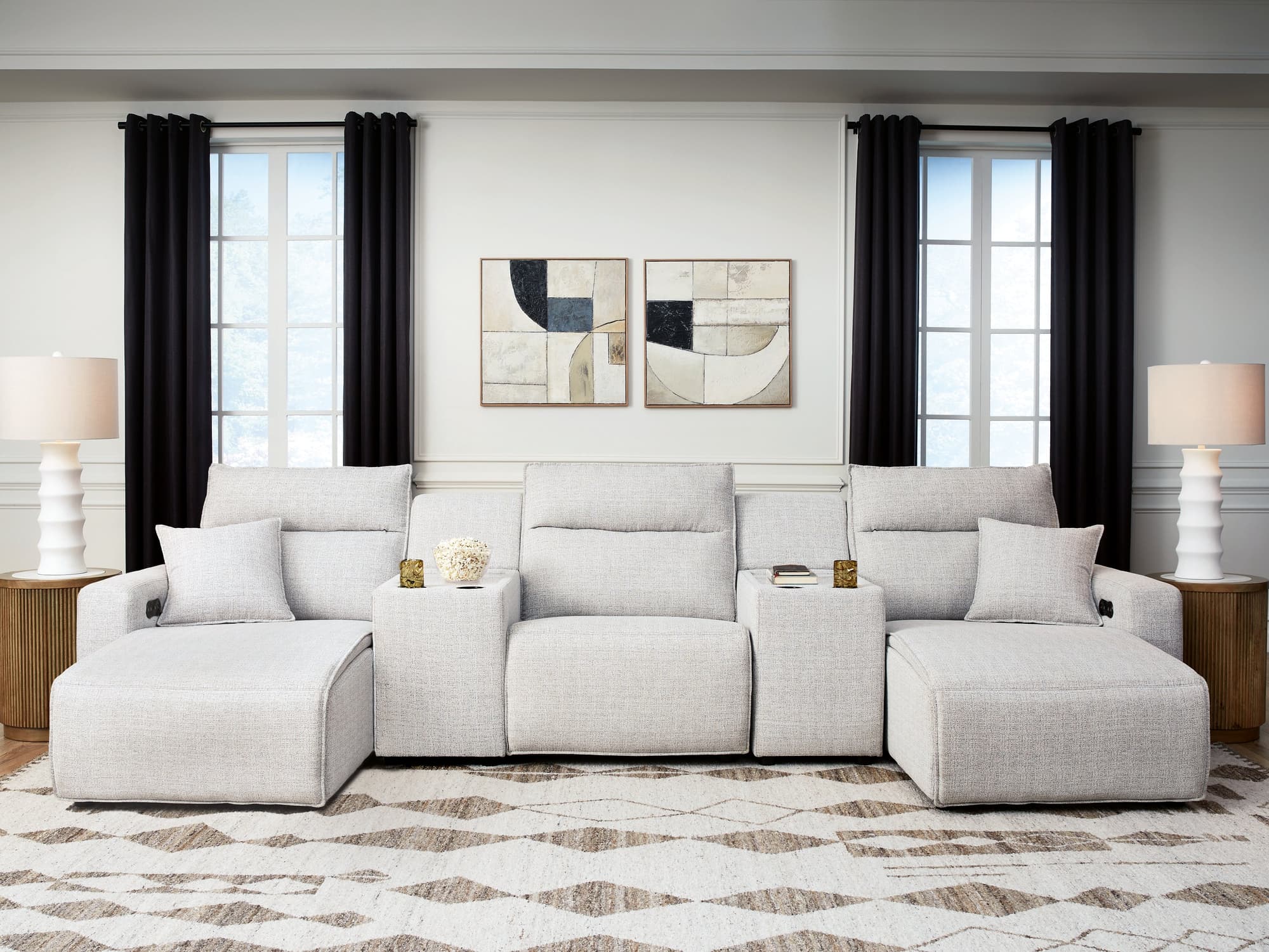 Modmax II Stone 5-Piece Power Reclining Sectional with Chaise and Consoles