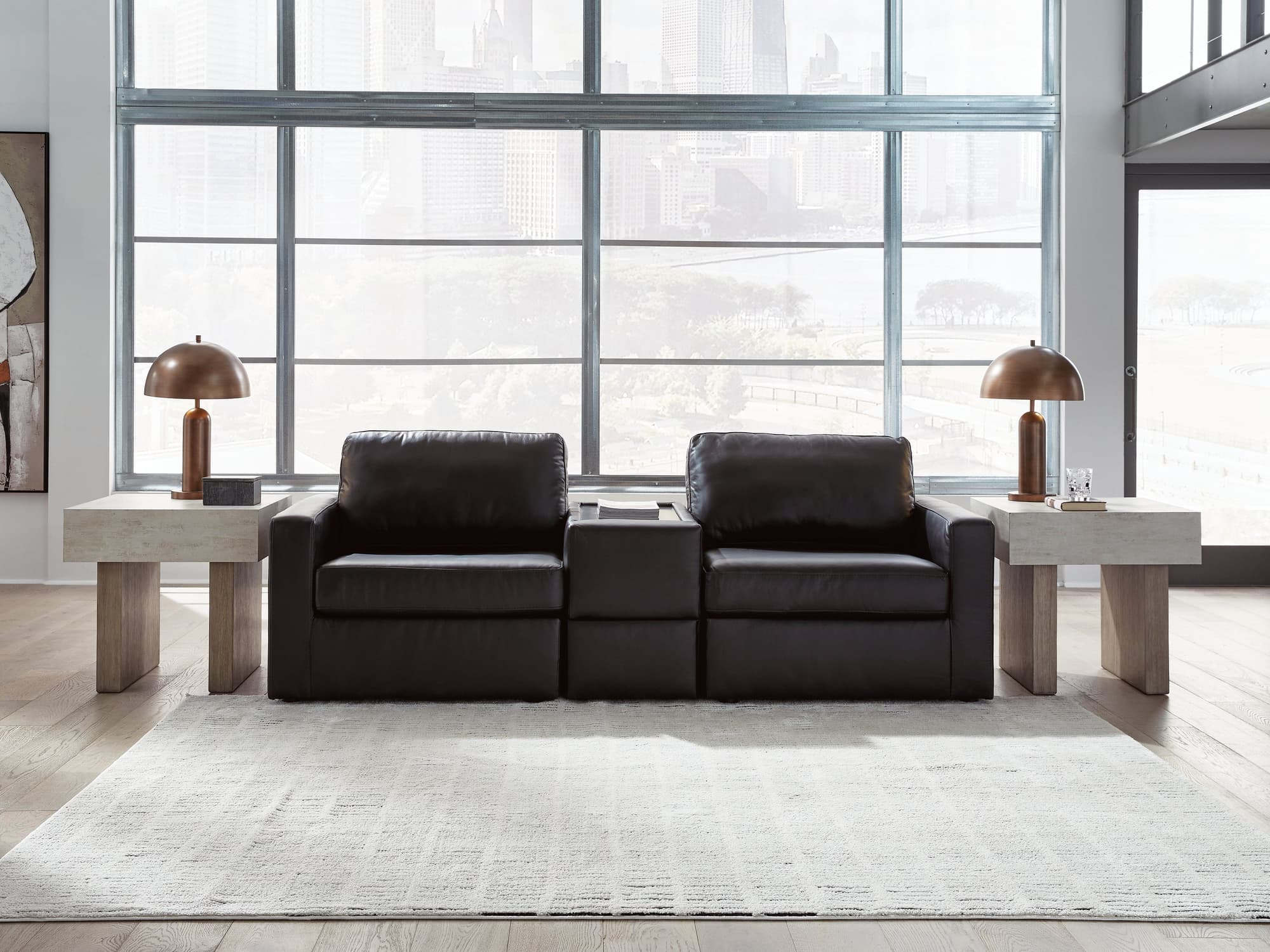 Modmax II Black Leather 3-Piece Sectional Sofa with Storage Console - Image 1