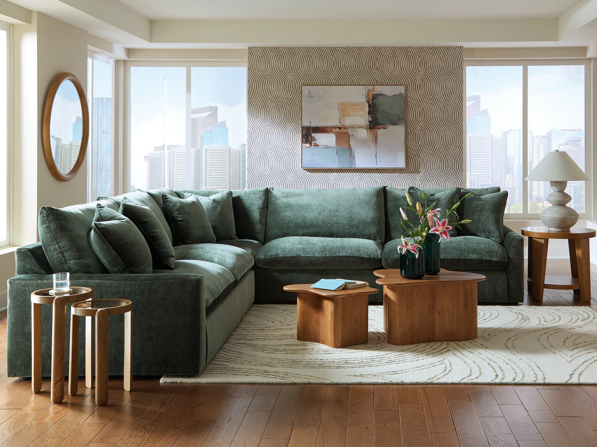 Carriage View Jade Velvet 3-Piece Sectional - Image 1