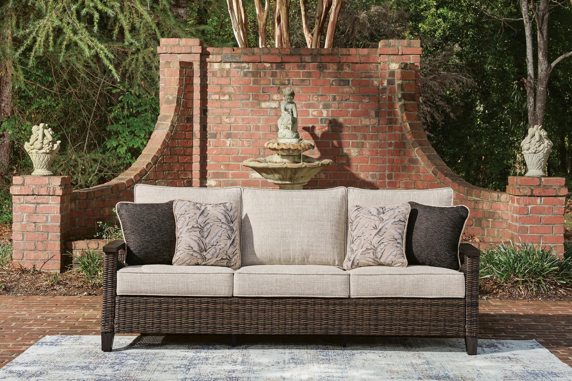 Monterey Dark Brown Point Outdoor Sofa and Loveseat with Coffee Table - Image 1