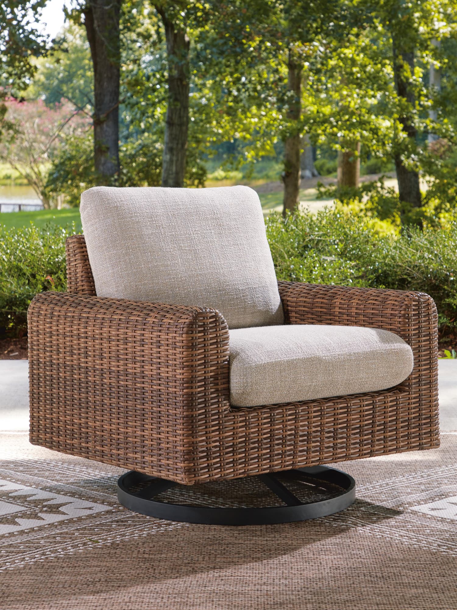 Dolan Creek Gray/Brown Outdoor Swivel Lounge Chair with Cushion