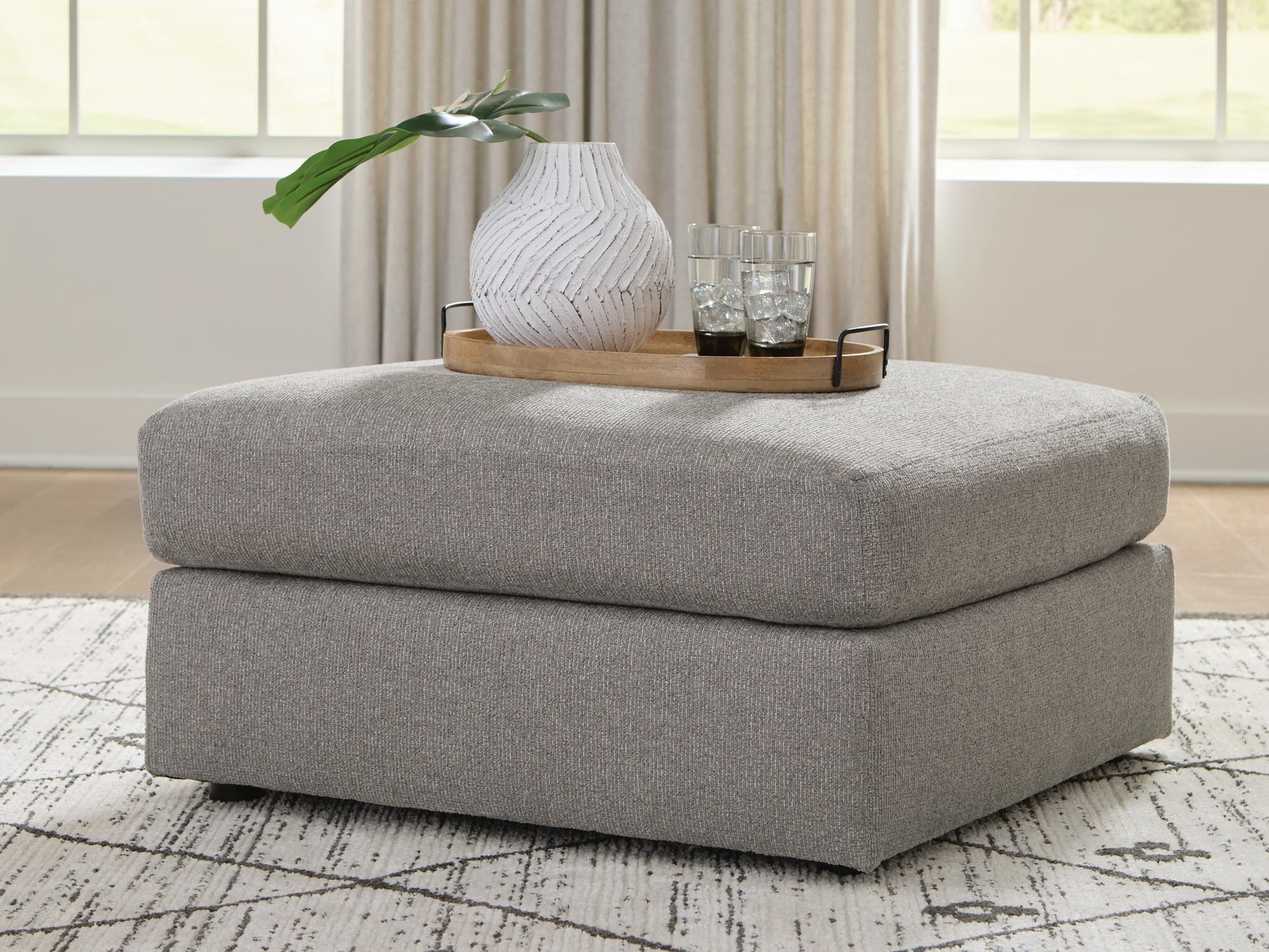 Lindon Smoke Performance Fabric,Next-Gen Nuvella™,Chenille Oversized Accent Ottoman