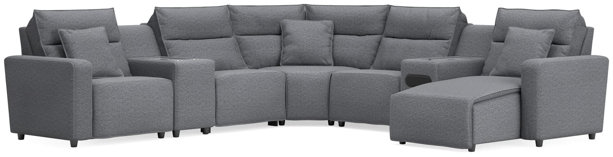Modmax II Salt and Pepper 7-Piece Power Reclining Sectional with Chaise and Audio System