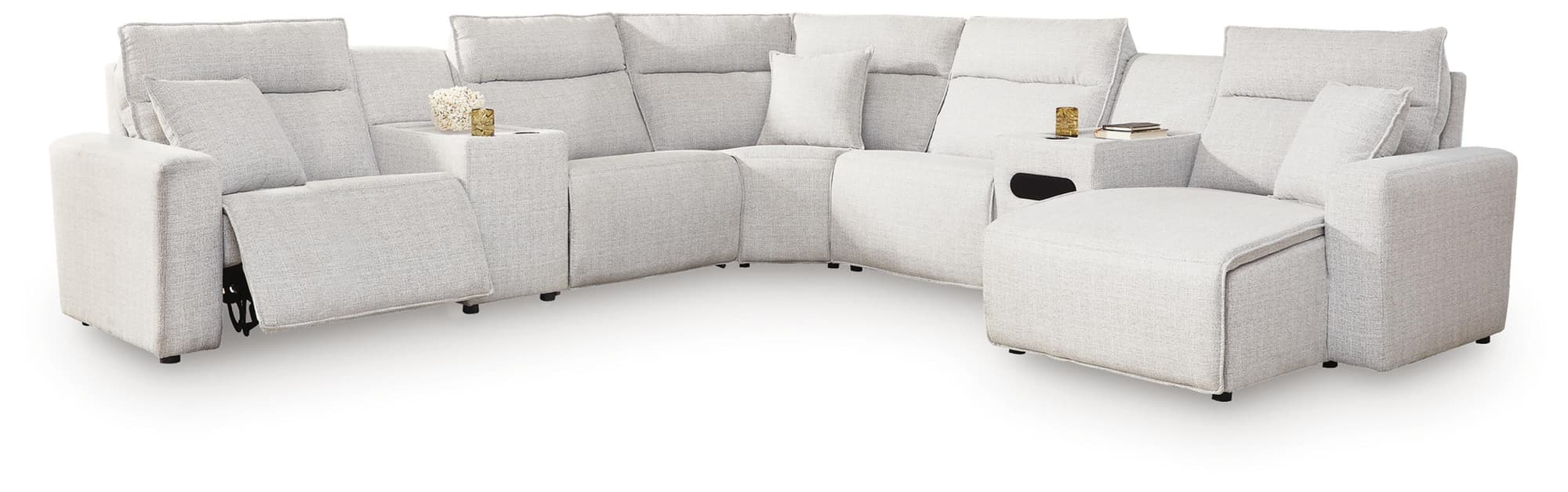Modmax II Stone 7-Piece Power Reclining Sectional with Chaise and Audio Console